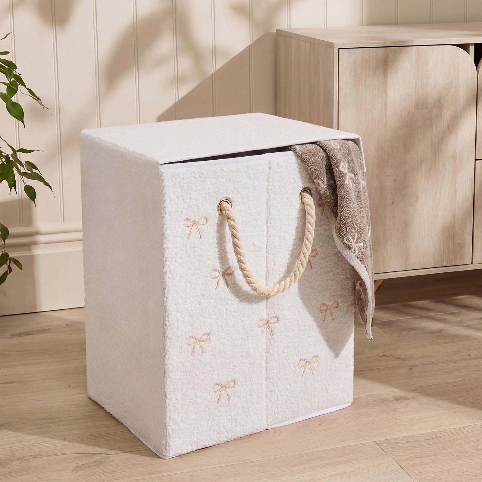 OHS Boucle Laundry Basket Foldable Clothing Hamper Washing Storage Bin