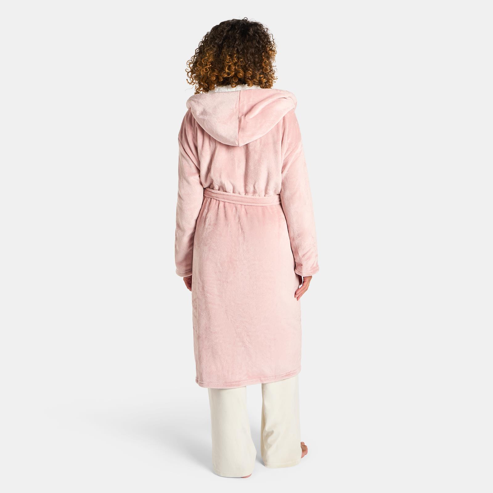 OHS Mens Dressing Gown Long Hooded Soft Flannel Fleece Sherpa Bathrobe Lounge