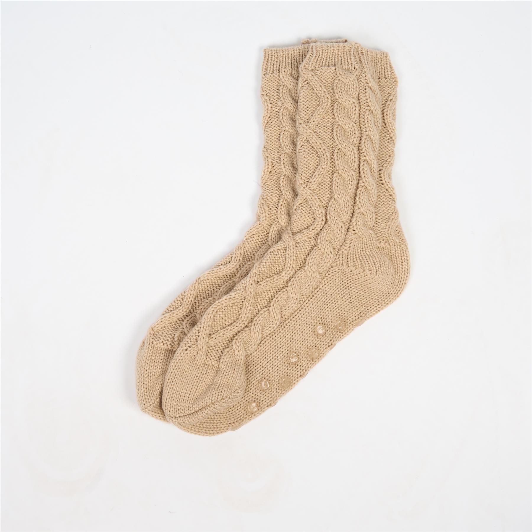 OHS Cable Knit Socks Womens Non Slip Warm Indoor Lounge Sock Slipper
