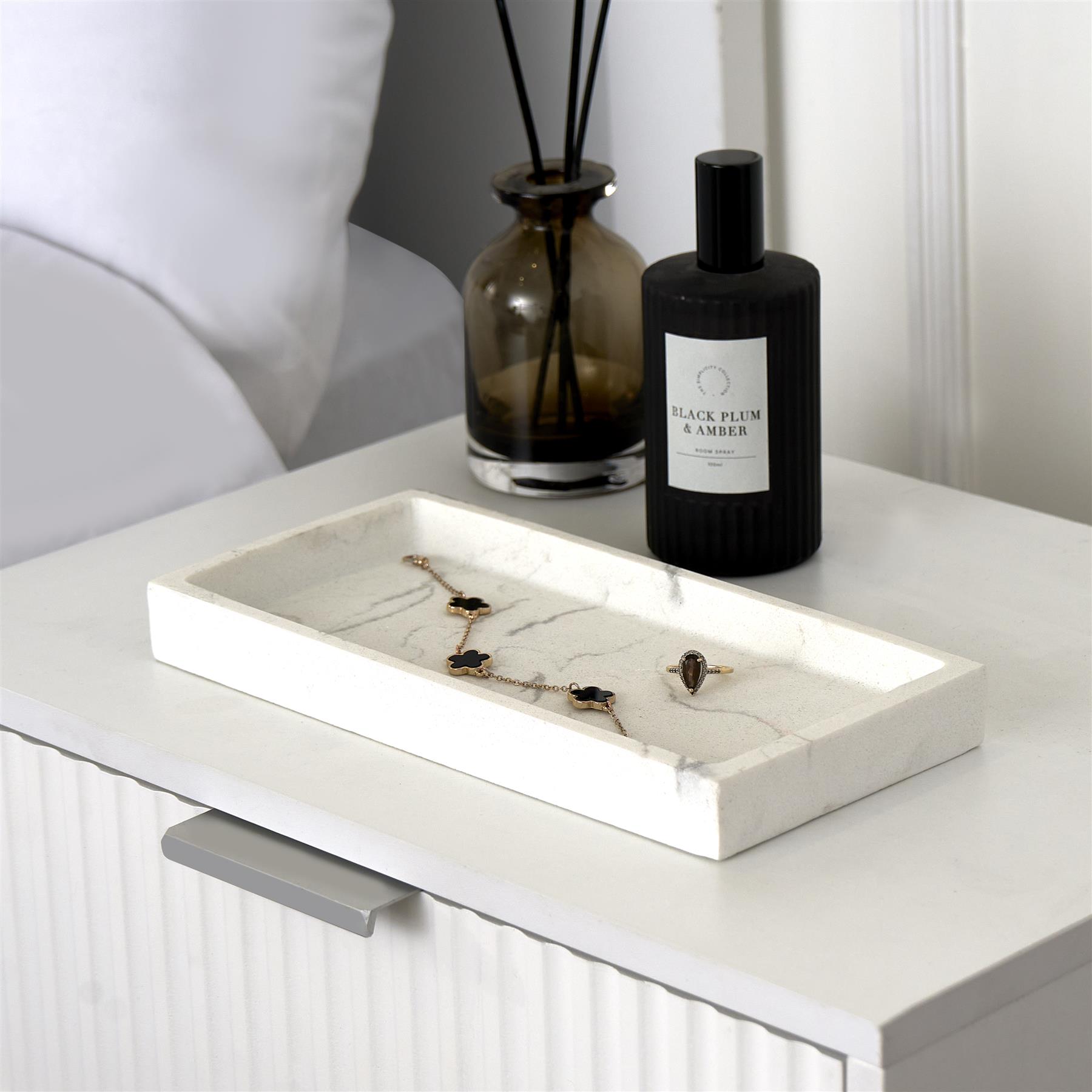 OHS Marble Effect Tray Resin Decorative Vanity Organiser Plate Holder
