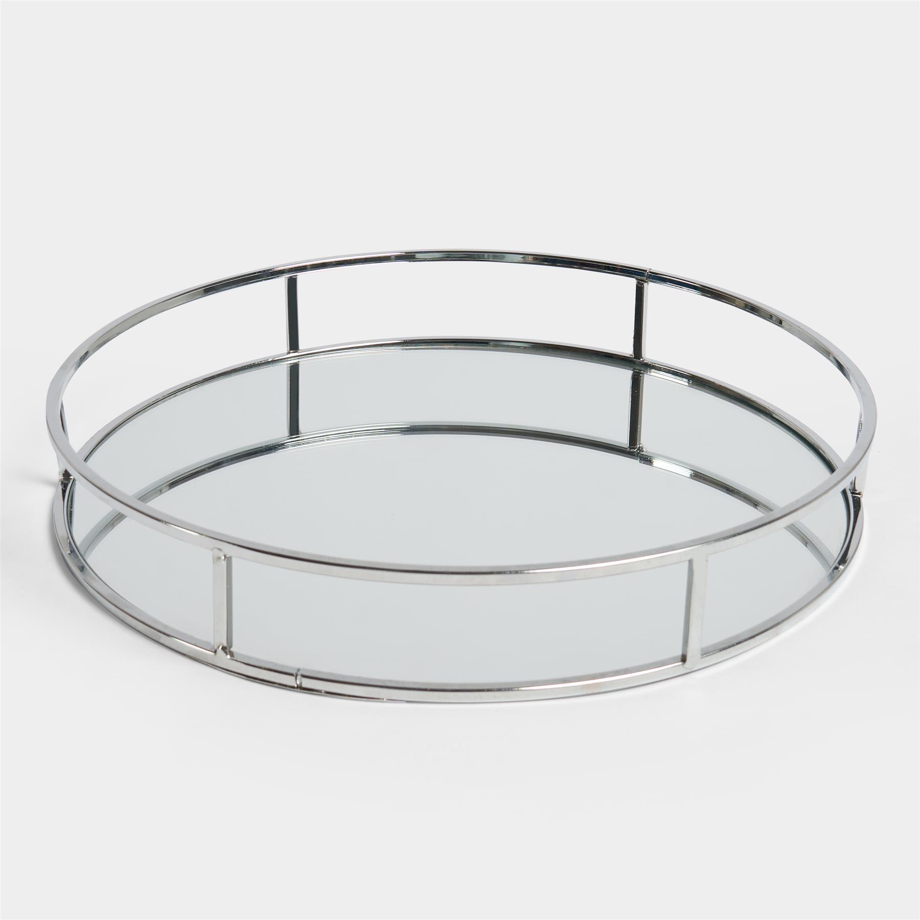 OHS Mirrored Serving Tray with Metal Frame Tealight Holder Vanity Display Plate
