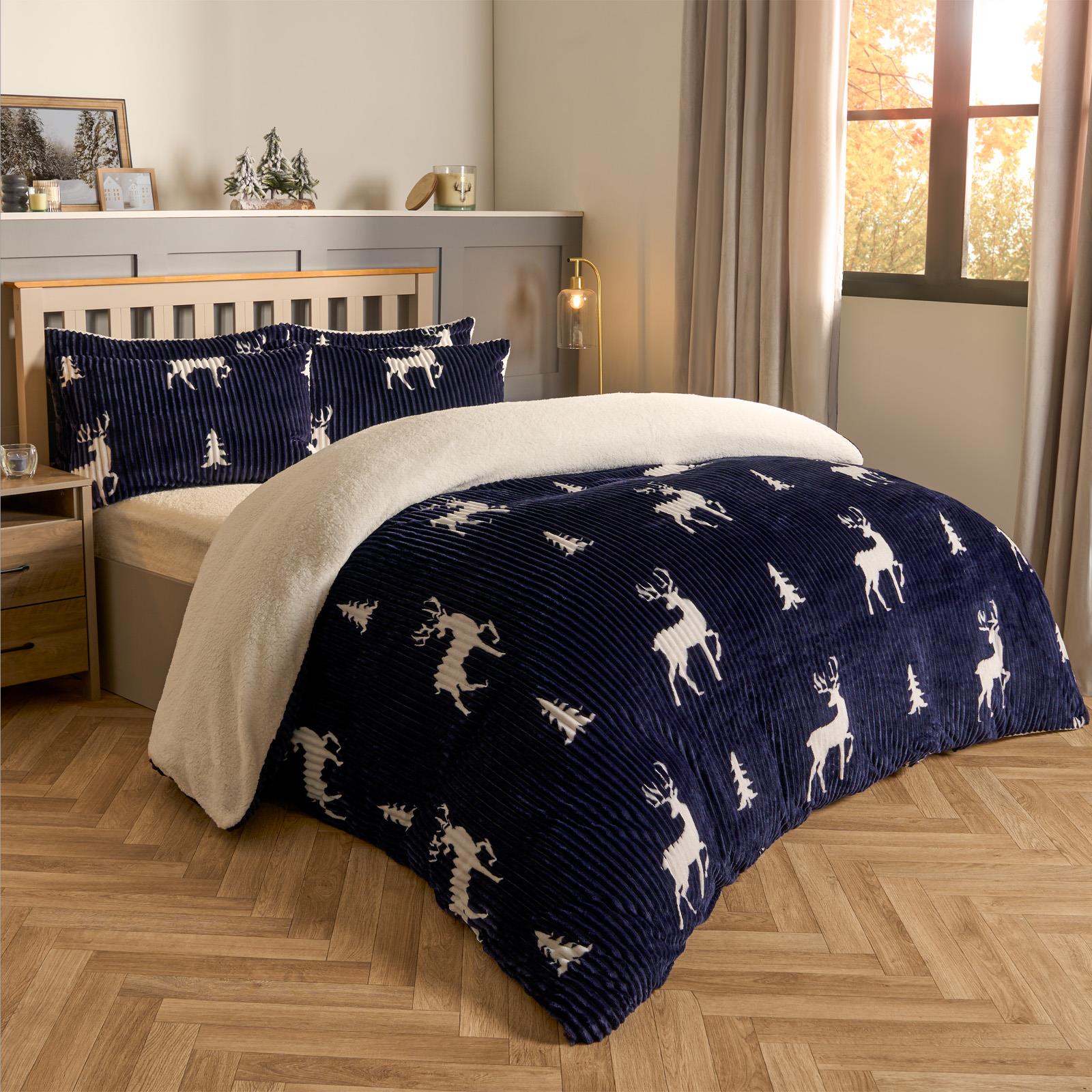Stag Duvet Cover Pillowcase Bedding Set Soft Ribbed Fleece Quilt Double King Bed