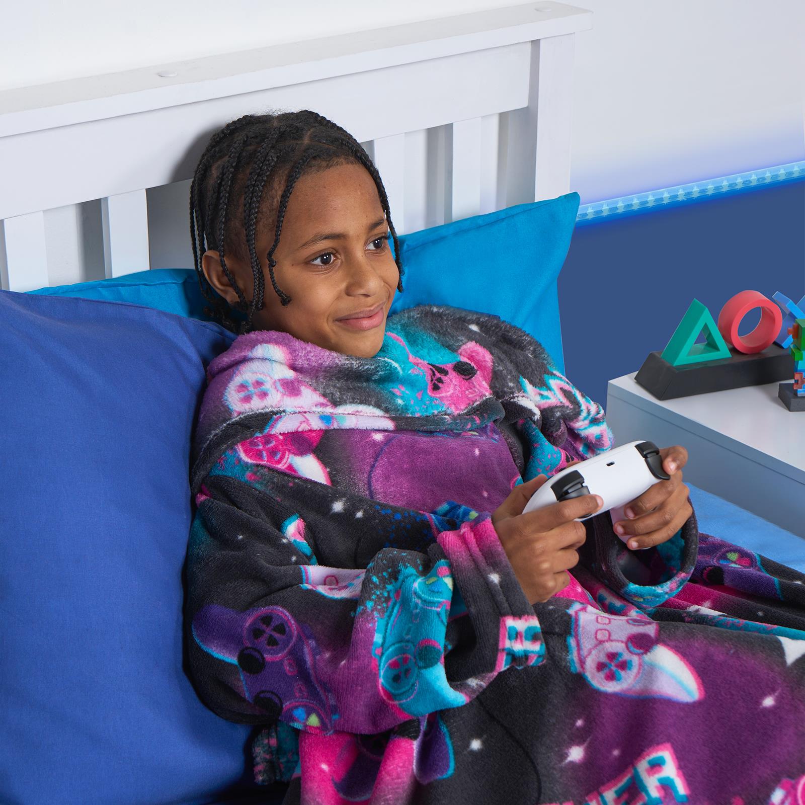 Kids Fleece Blanket with Sleeves Arms Wearable Supersoft Cosy Plush Warm Throw