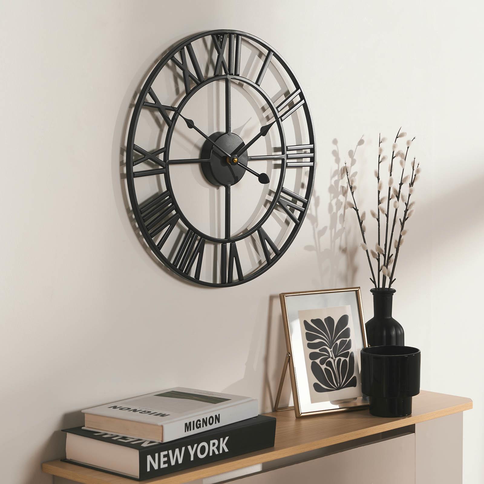 Large Wall Clock Roman Numerals Skeleton Big Open Round Face Living Room Kitchen - Picture 2 of 23