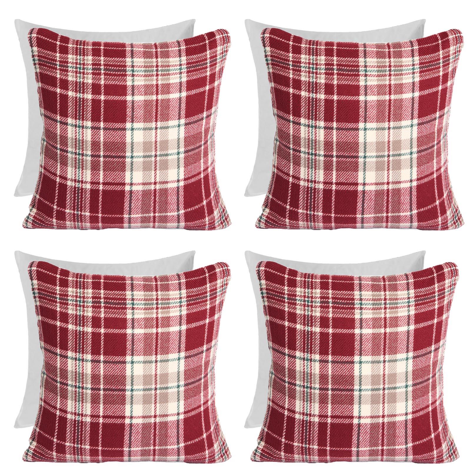 Woven Check Cushion Covers Tartan Pack of 2/4 Filled Case Pad Set 18