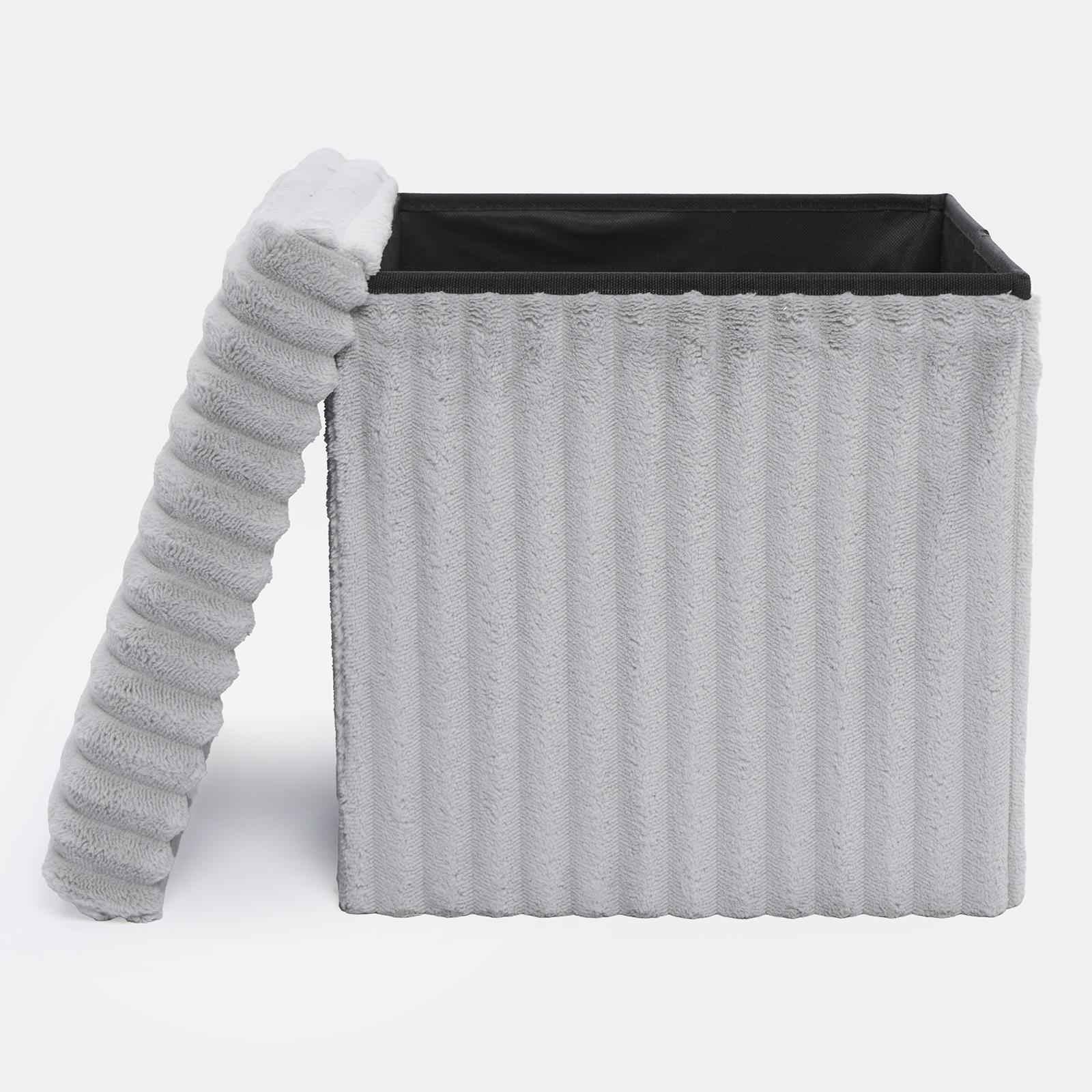 OHS Storage Box Lid Ottoman Folding Ribbed Fleece Footstool Tub Seat