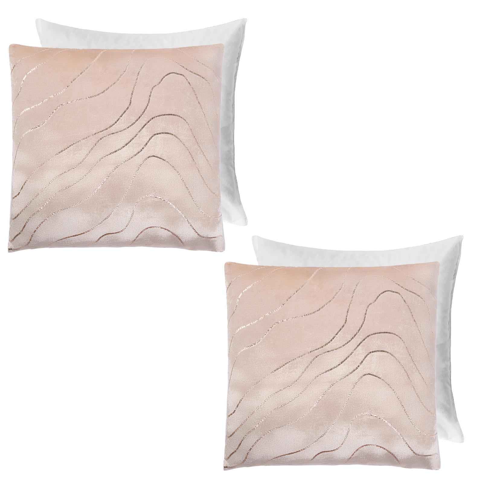 Velvet Cushion Covers Metallic Wave 2/4 Pack of Filled Plump Pads Home Decor Set