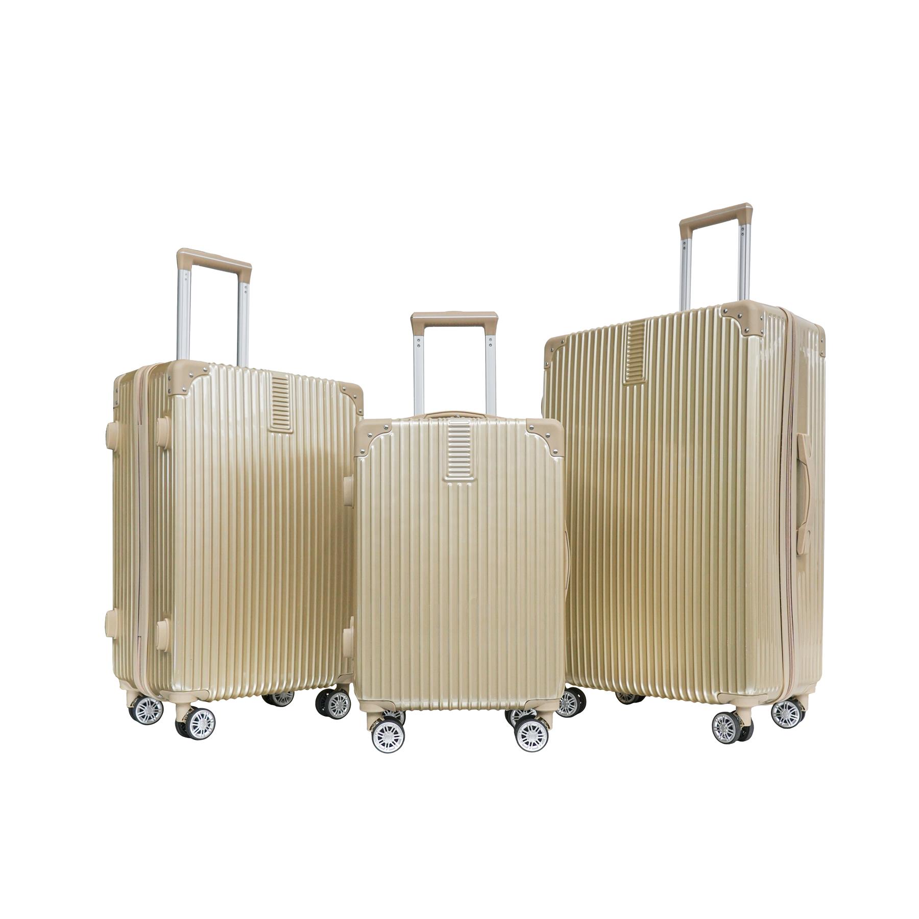 OHS Metallic Effect Suitcase Set 3-Piece Hard Shell Luggage 4 Wheel ABS