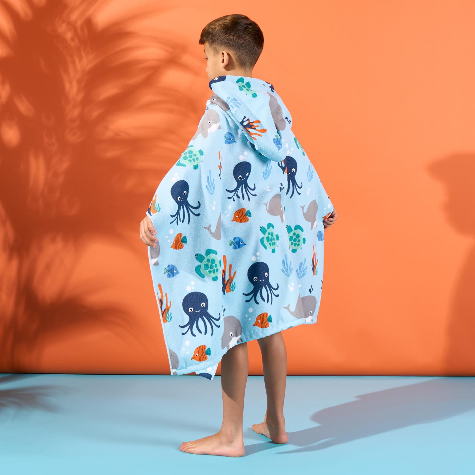 Kids Poncho Beach Towel Hooded Quick Dry Microfibre Holiday Swimming Absorbent - Picture 121 of 139