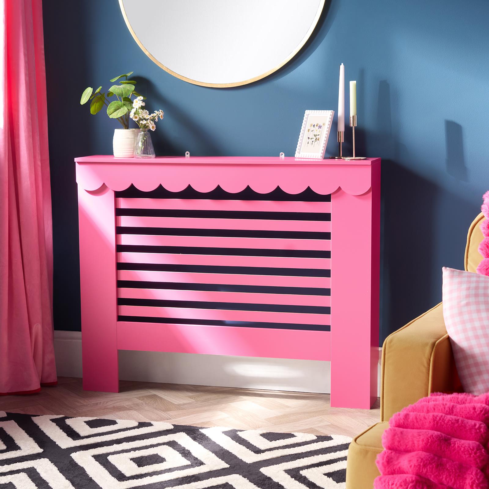 OHS Scallop Radiator Cover Engineered Wood Modern Side Board Cabinet Shelf