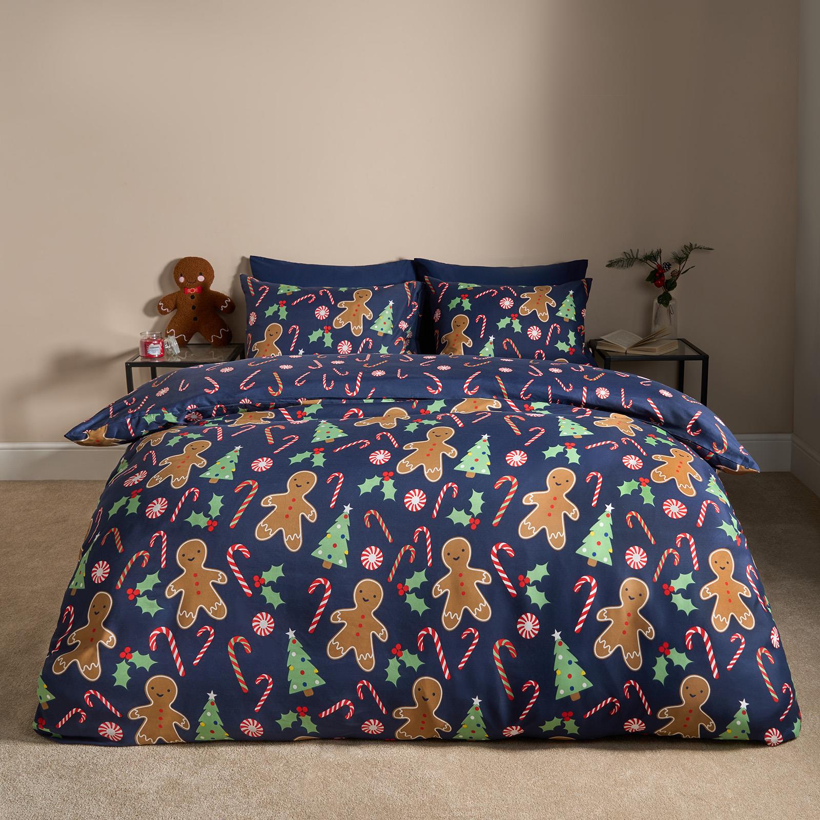 OHS Gingerbread Man Bedding Set Kids Xmas Reversible Duvet Cover with Pillowcase