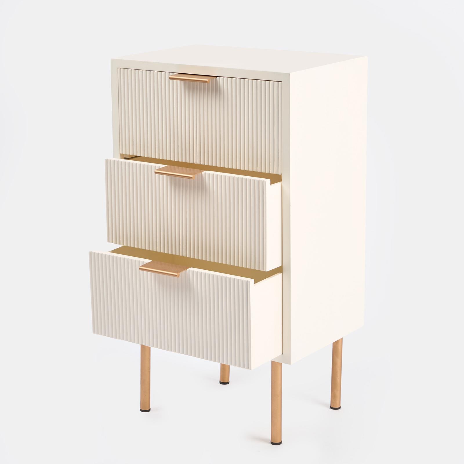 Ribbed Bedside Table Modern Bedroom 3/4 Draw Office Nightstand Living Room Unit - Picture 16 of 71