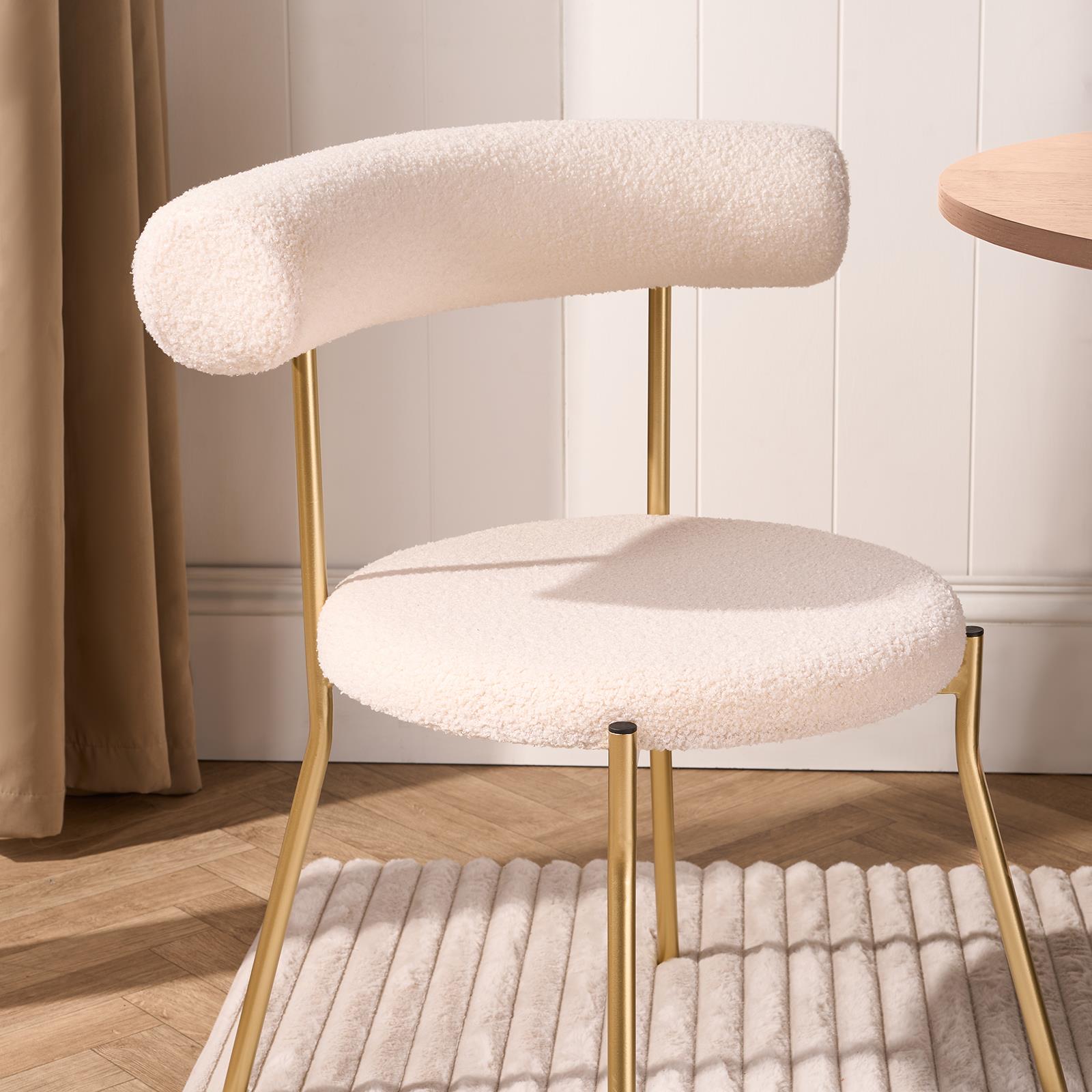 OHS Boucle Dining Chair with Metal Legs Modern Upholstered Kitchen Chair