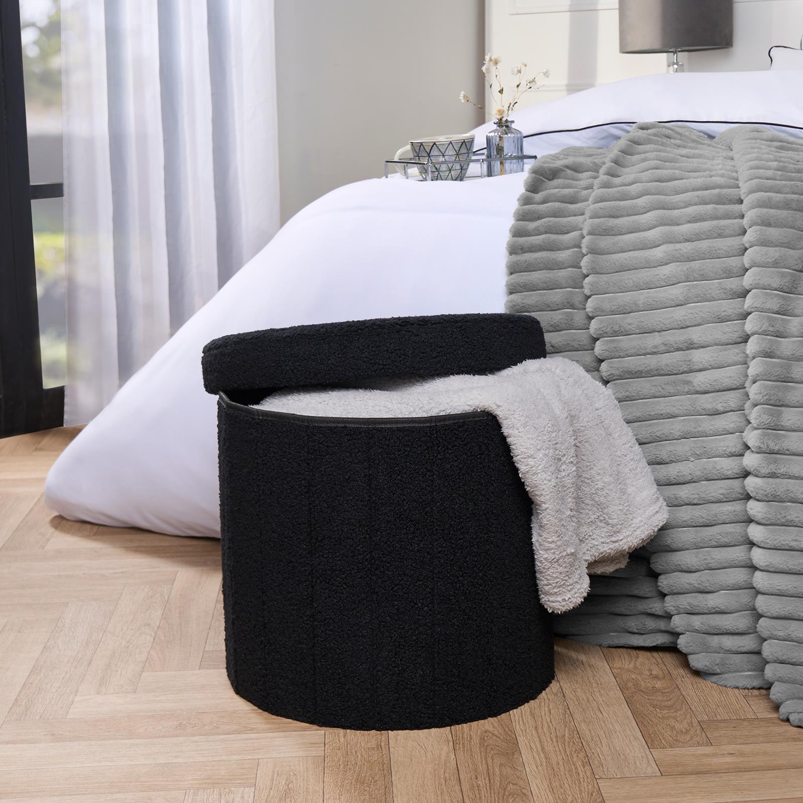 Ottoman Storage Box Folding Footstool Space Saving Boucle Teddy Fleece Seat Tub - Picture 11 of 34