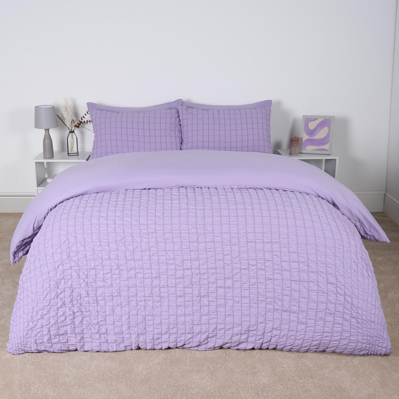 Highams Seersucker Duvet Cover with Pillowcase Bedding Set Silver White Charcoal - Picture 15 of 35
