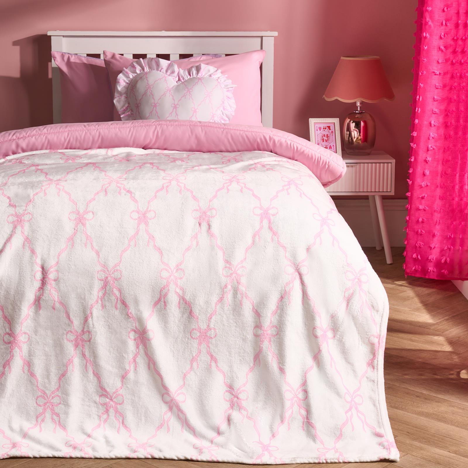 OHS Bow Lattice Throw Ultra Soft Blanket Flannel Fleece Lightweight Bedspread