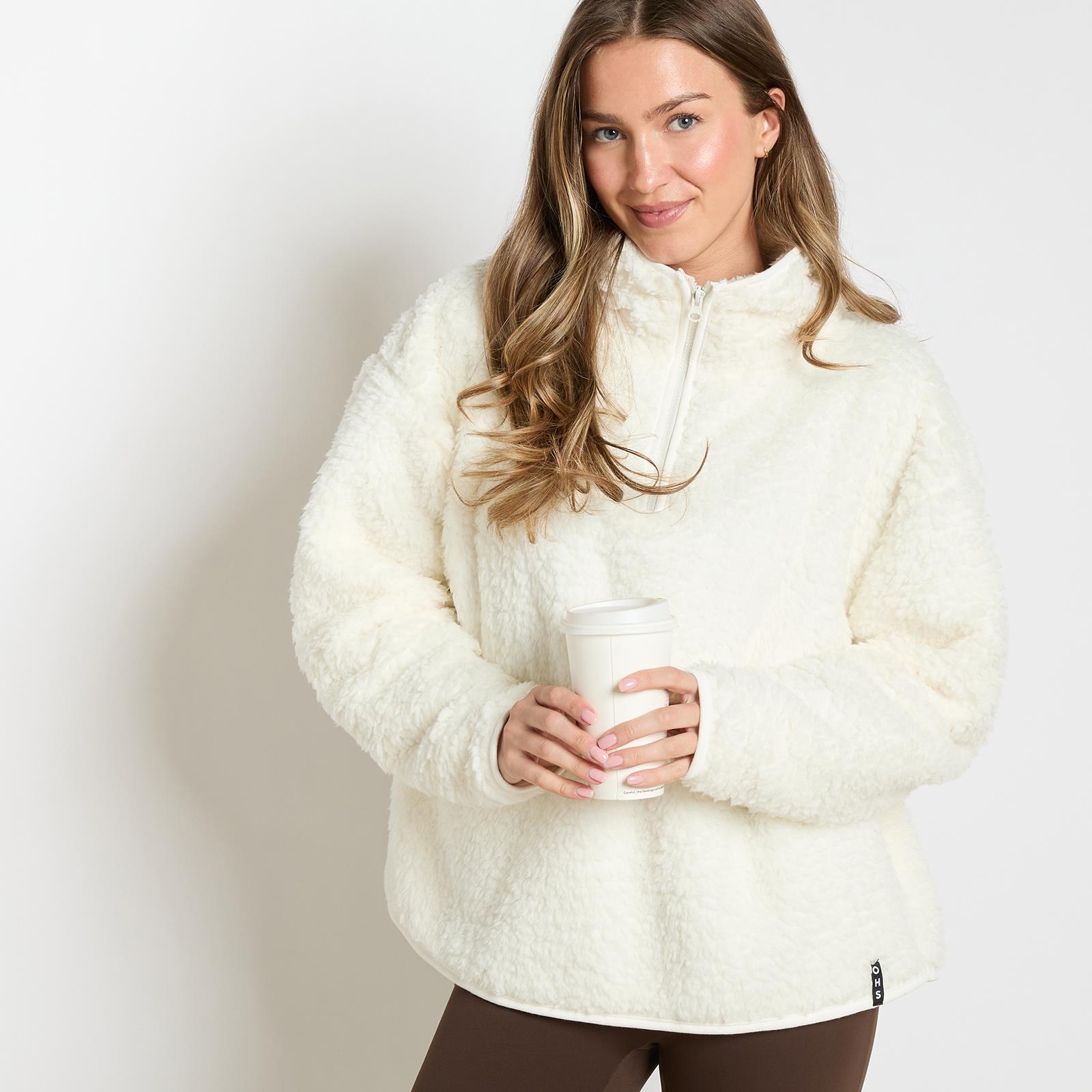 OHS Half Zip Hoodie Plain Thermal Teddy Fleece Winter Jumper Pullover Sweatshirt