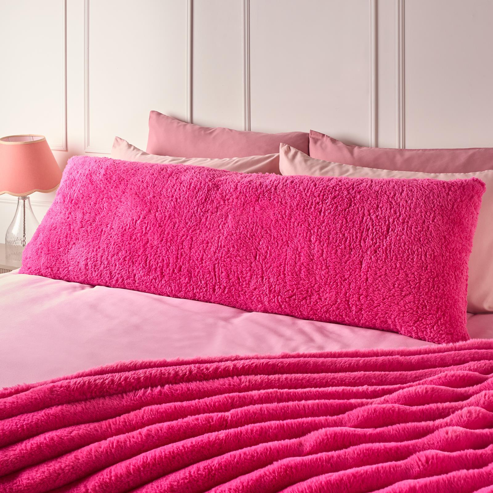 OHS Long Bolster Pillow Teddy Fleece Body Neck Pregnancy Support Cushion