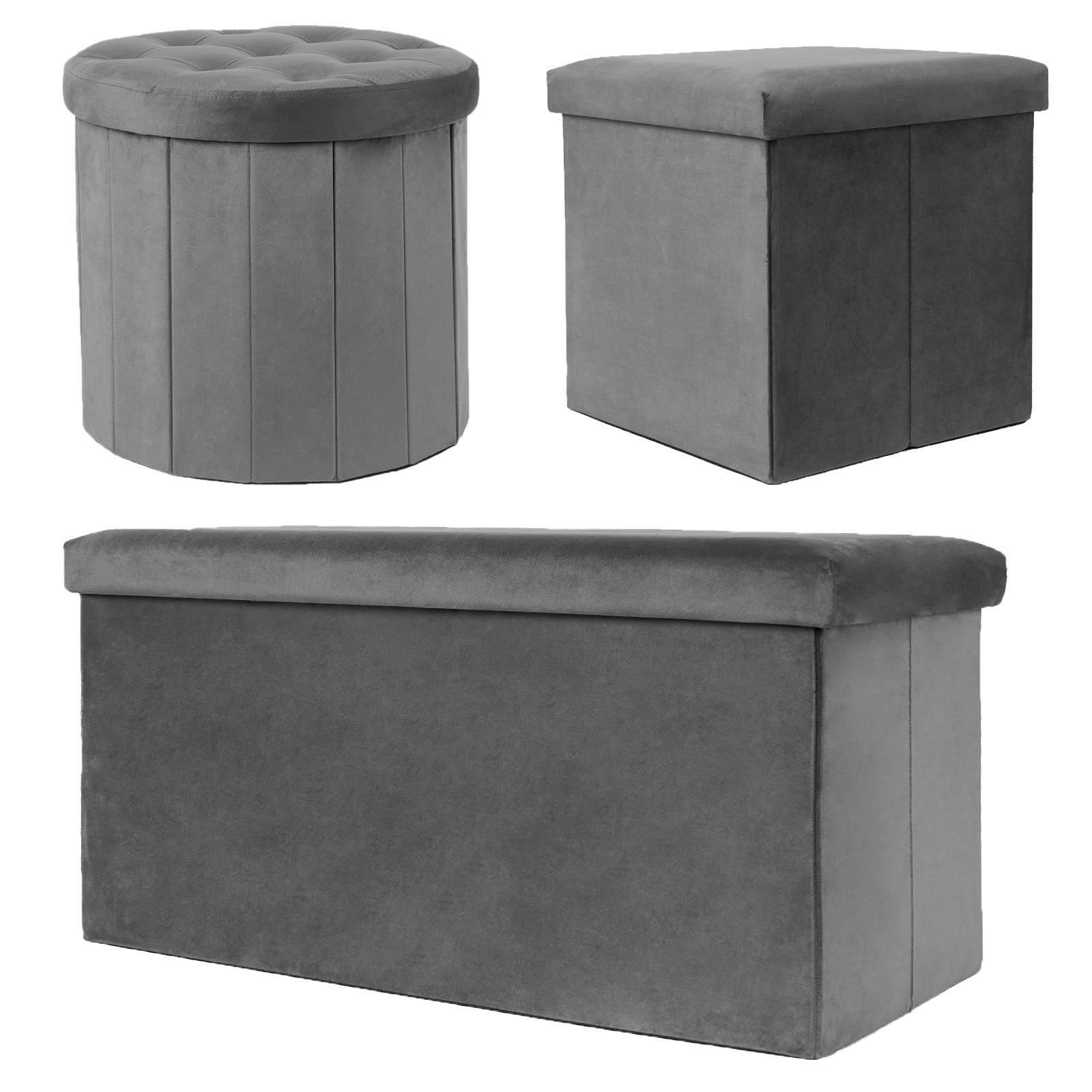OHS Folding Ottoman Storage Box Footstool Tub Space Saving Velvet Seat