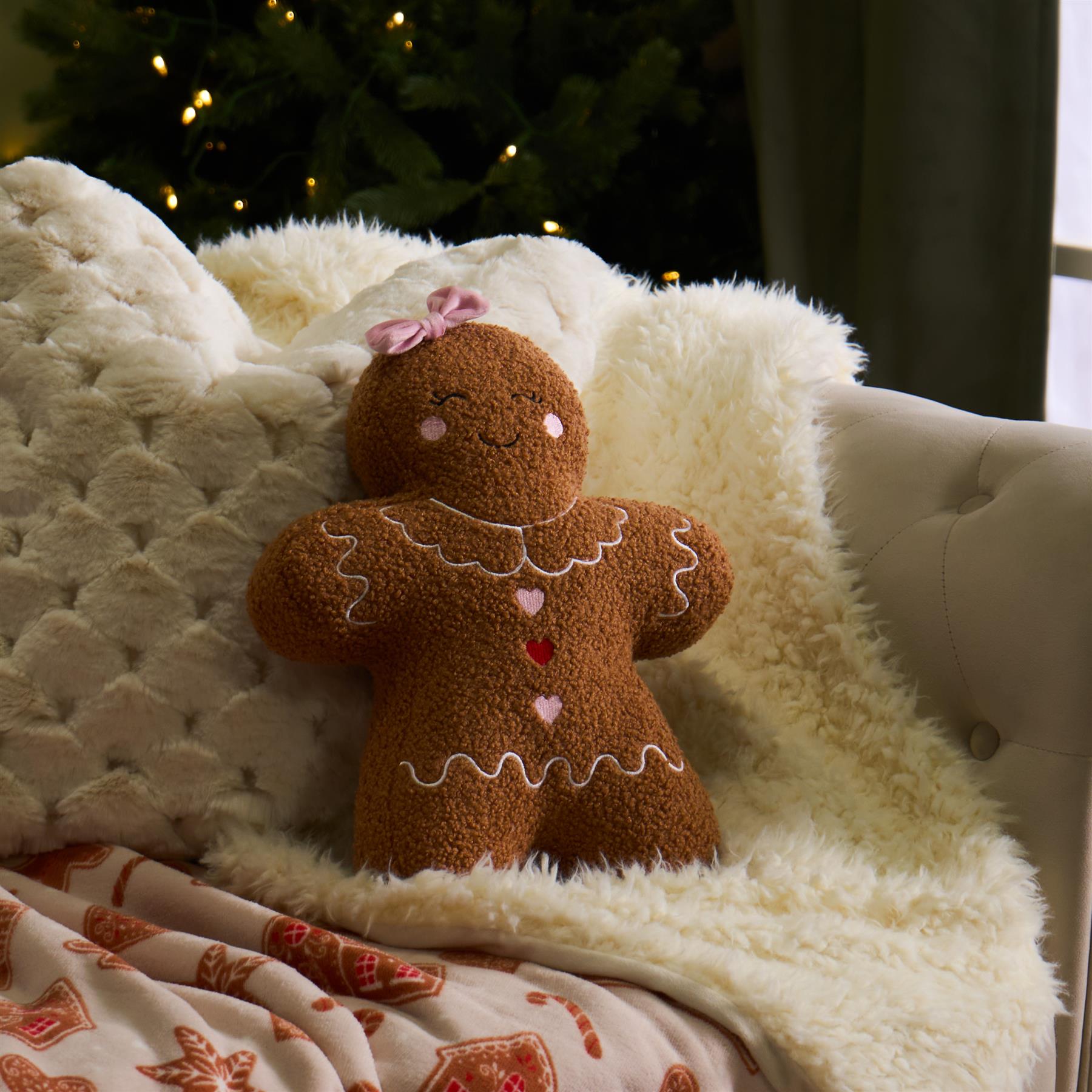 OHS Gingerbread Cushion Christmas Festive Decorative Novelty Scatter Pillow