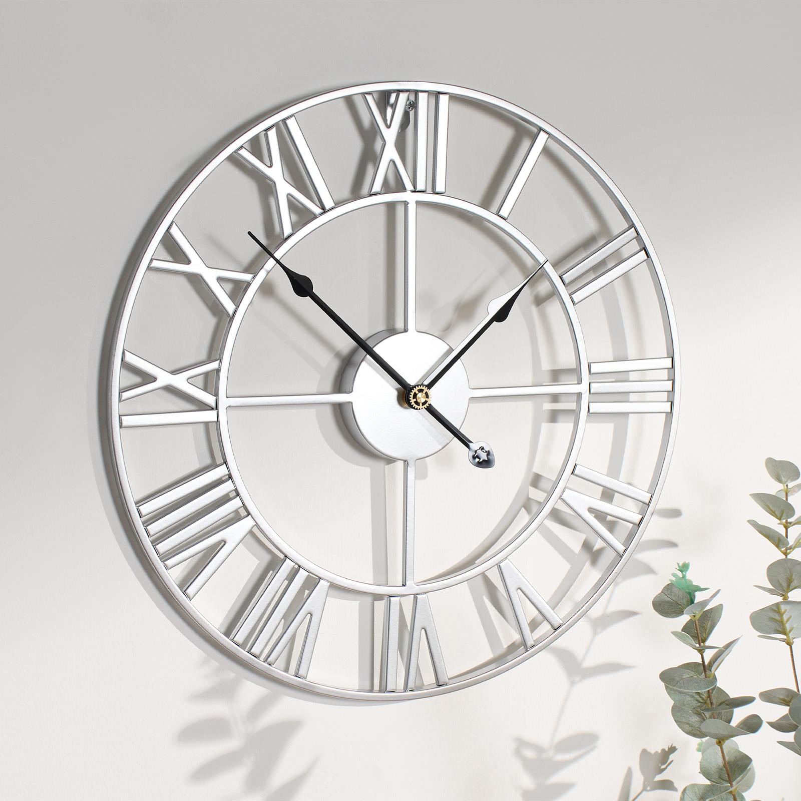 Large Wall Clock Roman Numerals Skeleton Big Open Round Face Living Room Kitchen - Picture 18 of 23