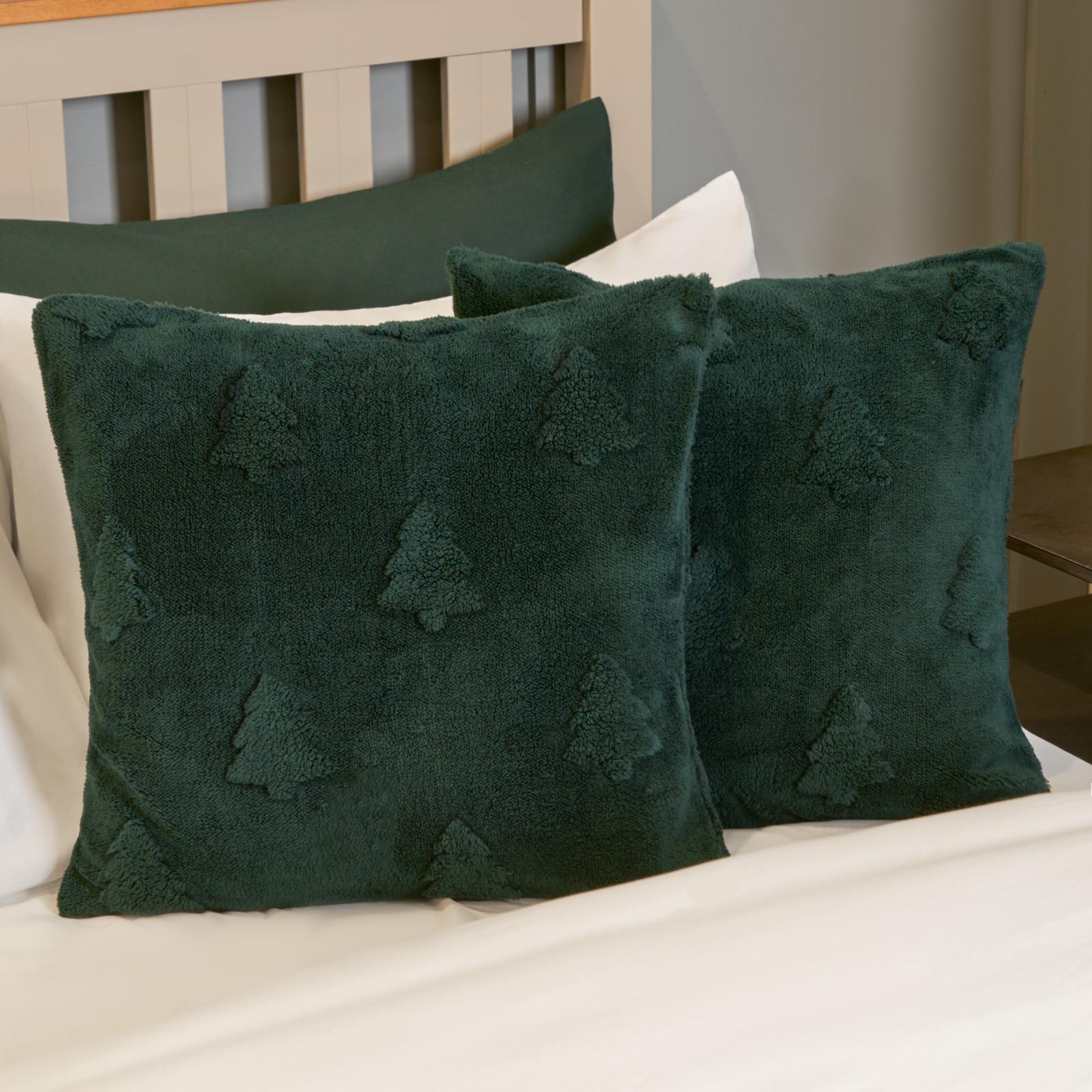Winter Tree Cushion Covers 2/4 Sherpa Fleece Filled Plump Pads Christmas Home