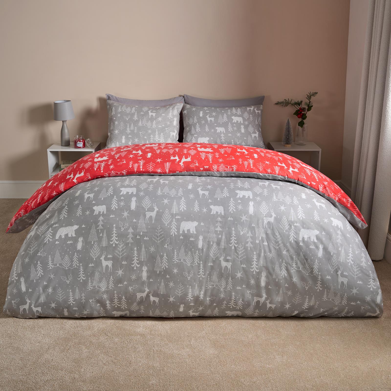 Scandi Duvet Cover Bedding Set Reversible Christmas Quilt Single Double King Bed