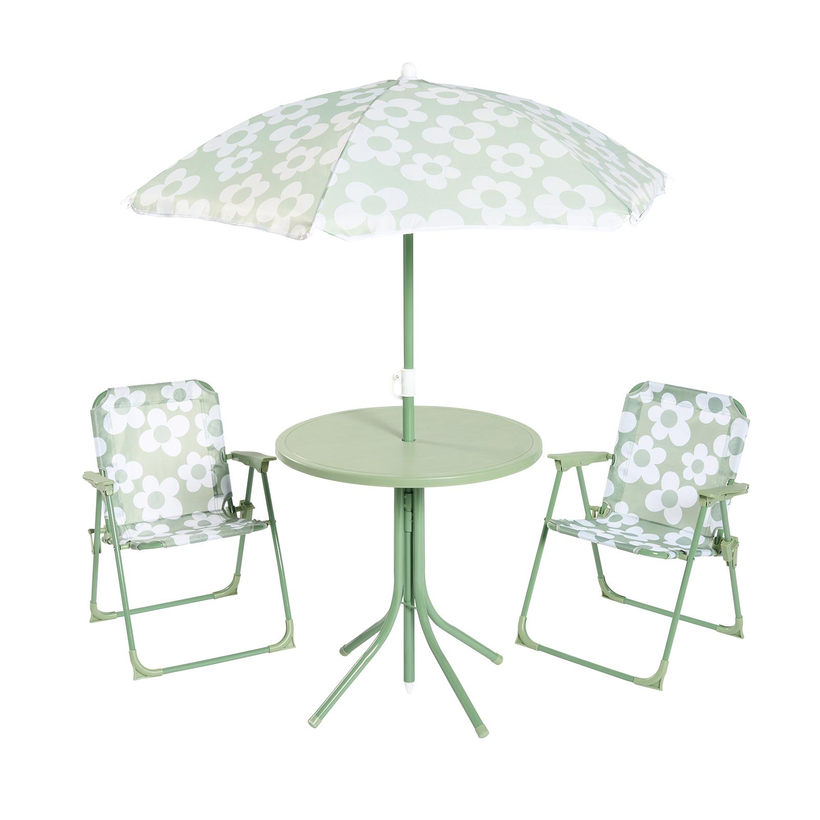 OHS Kids Folding Bistro Set Daisy Print Table Chair Seat with Parasol Garden