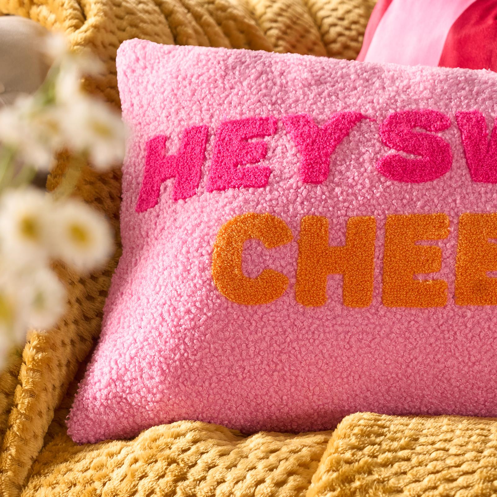 OHS Slogan Scatter Pillow Hey Sweet Cheeks Boucle Filled Cushion Back Support