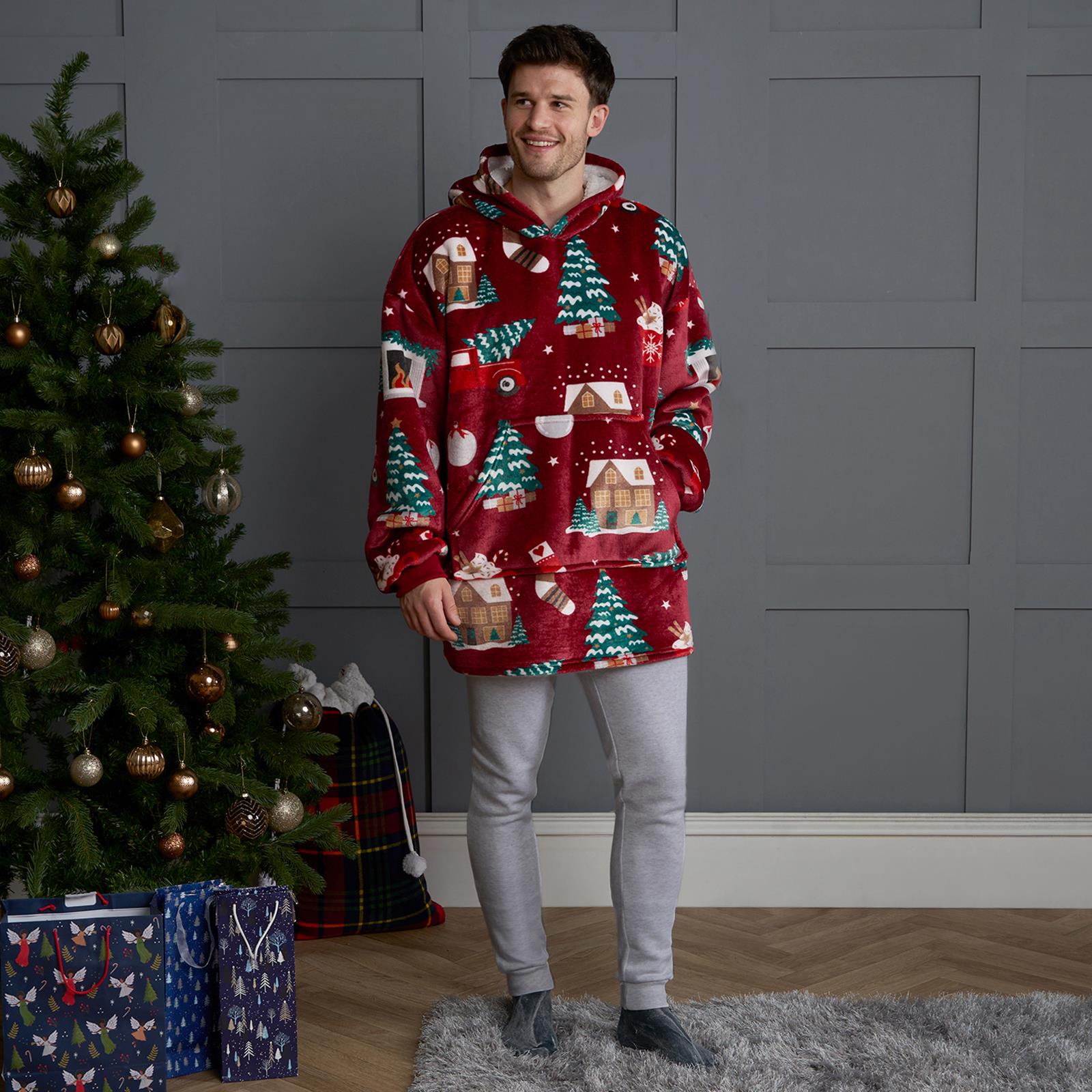 Xmas Hoodie Blanket Throw Sherpa Fleece Warm Plush Jumper Sweatshirt Super Soft