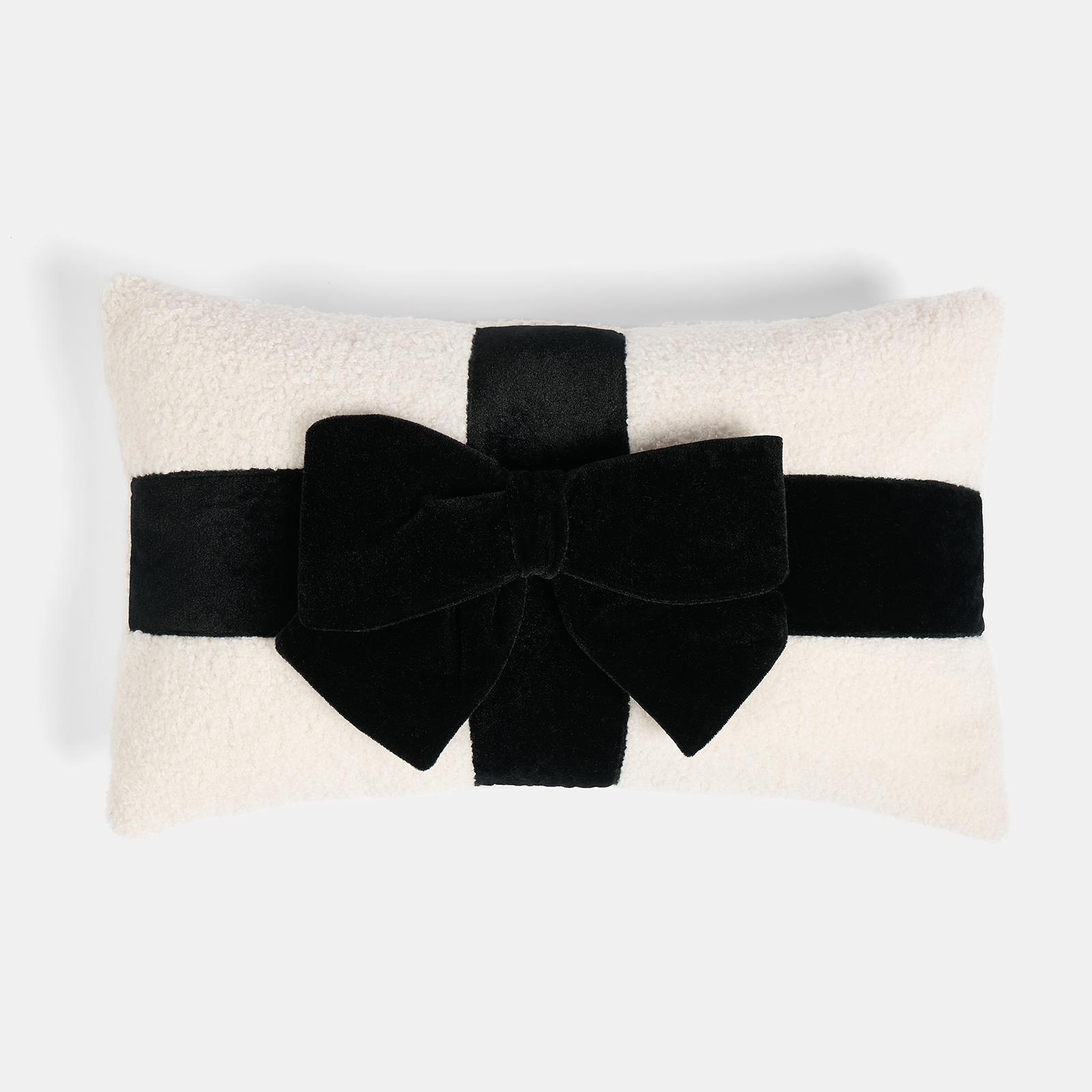OHS Bow Wrapped Cushion Boucle Gift Decorative Novelty Filled Scatter Pillow