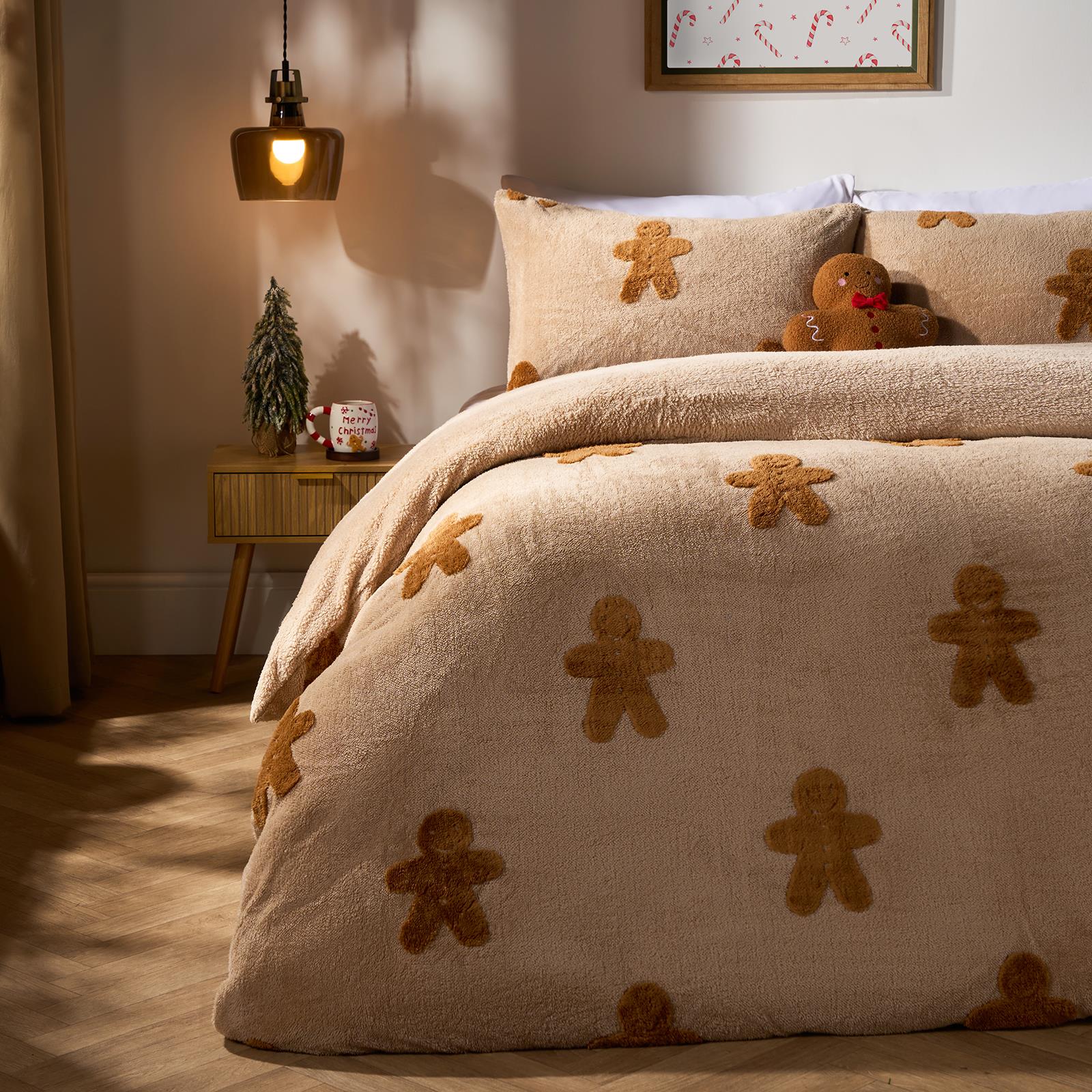 OHS Tufted Gingerbread Bedding Set Fleece Winter Duvet Cover with Pillowcase