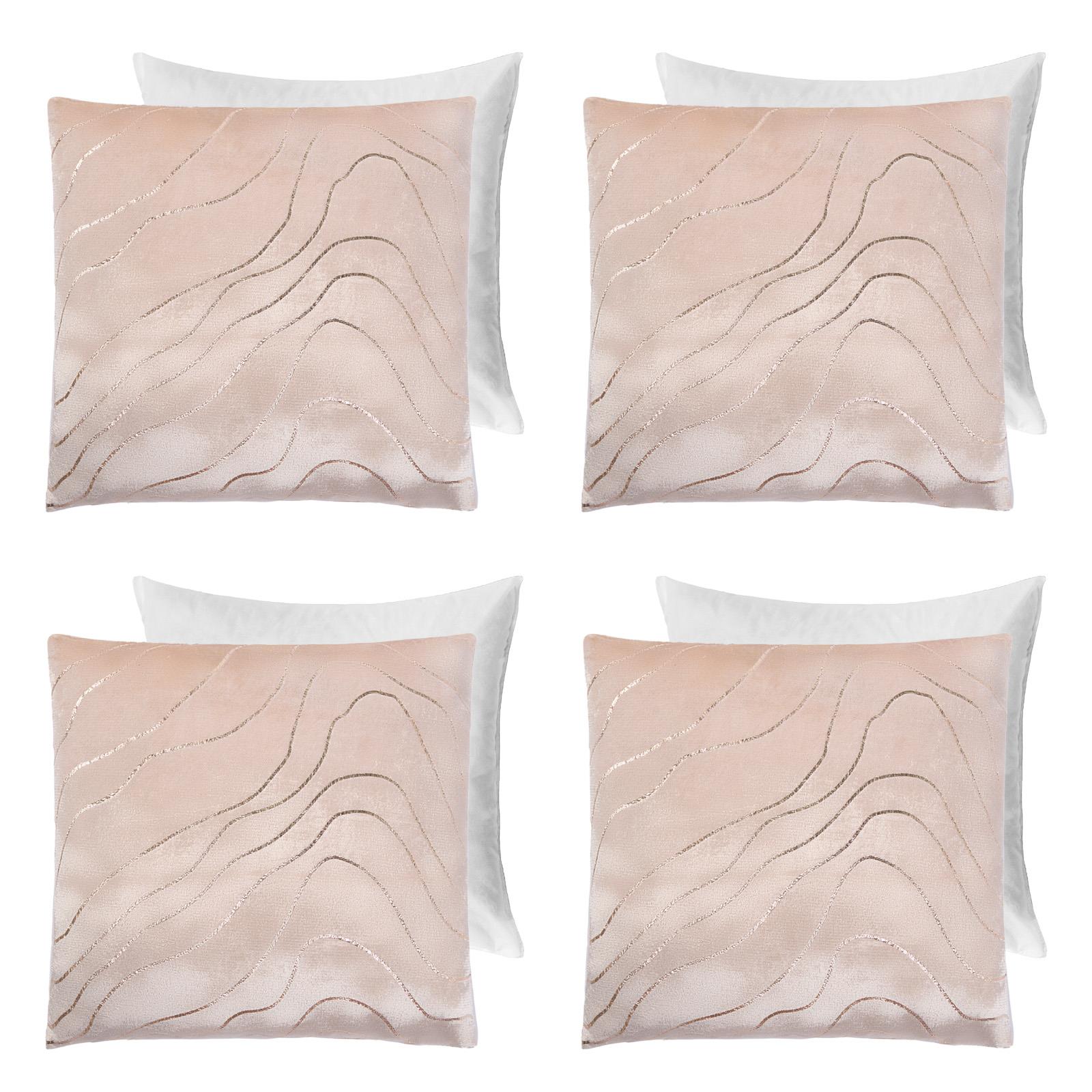 Velvet Cushion Covers Metallic Wave 2/4 Pack of Filled Plump Pads Home Decor Set