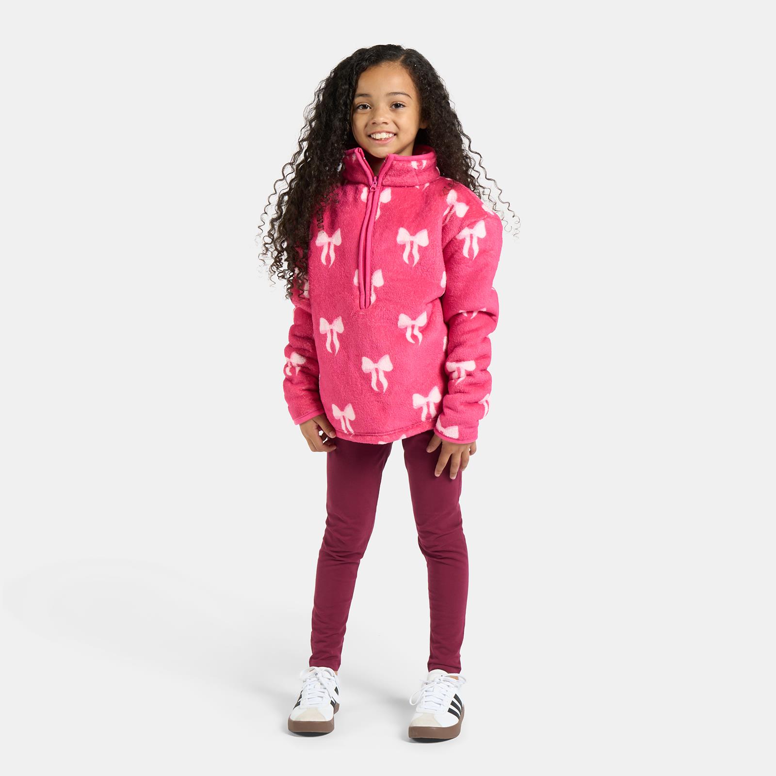 OHS Kids Half Zip Hoodie Bows Soft Fleece Thermal Jumper Pullover Sweatshirt
