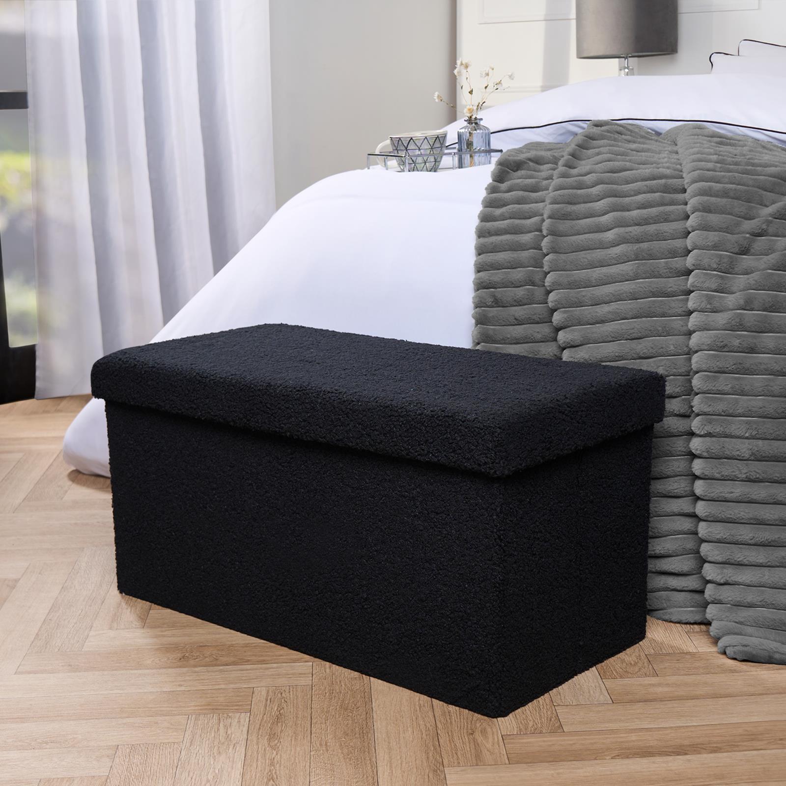 Ottoman Storage Box Folding Footstool Space Saving Boucle Teddy Fleece Seat Tub - Picture 3 of 34