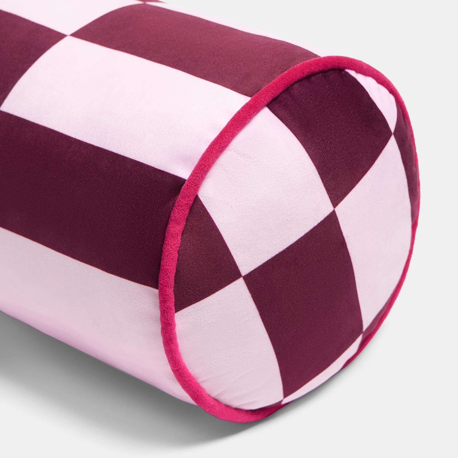 OHS Checkerboard Print Bolster Pillow Piped Matte Velvet Back Support Cushion