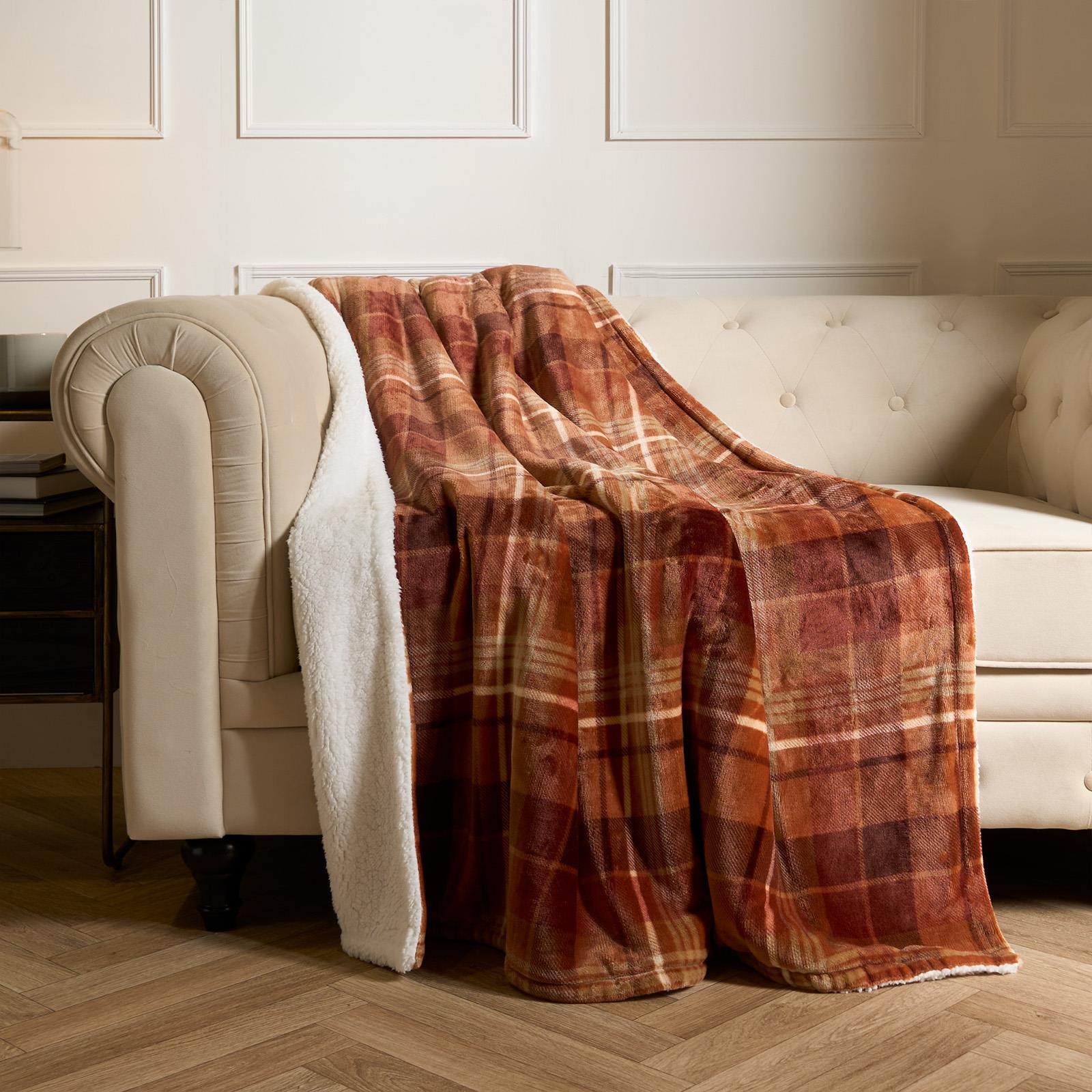 OHS Tartan Throw Sherpa Fleece Plush Flannel Blanket Warm Xmas Soft Bedspread
