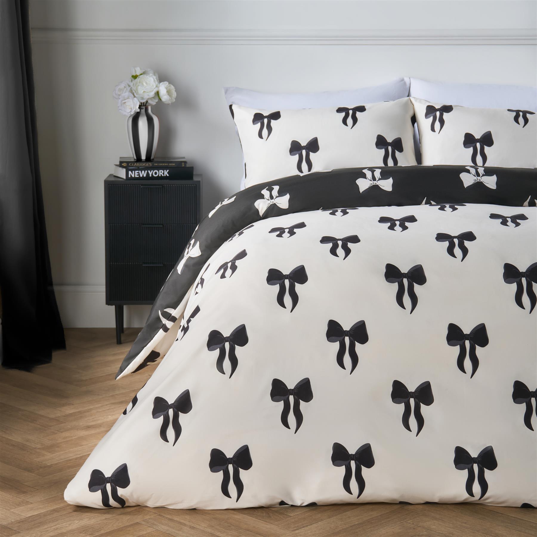 OHS Bow Reversible Duvet Cover Set with Pillowcase Polycotton Microfibre Bedding