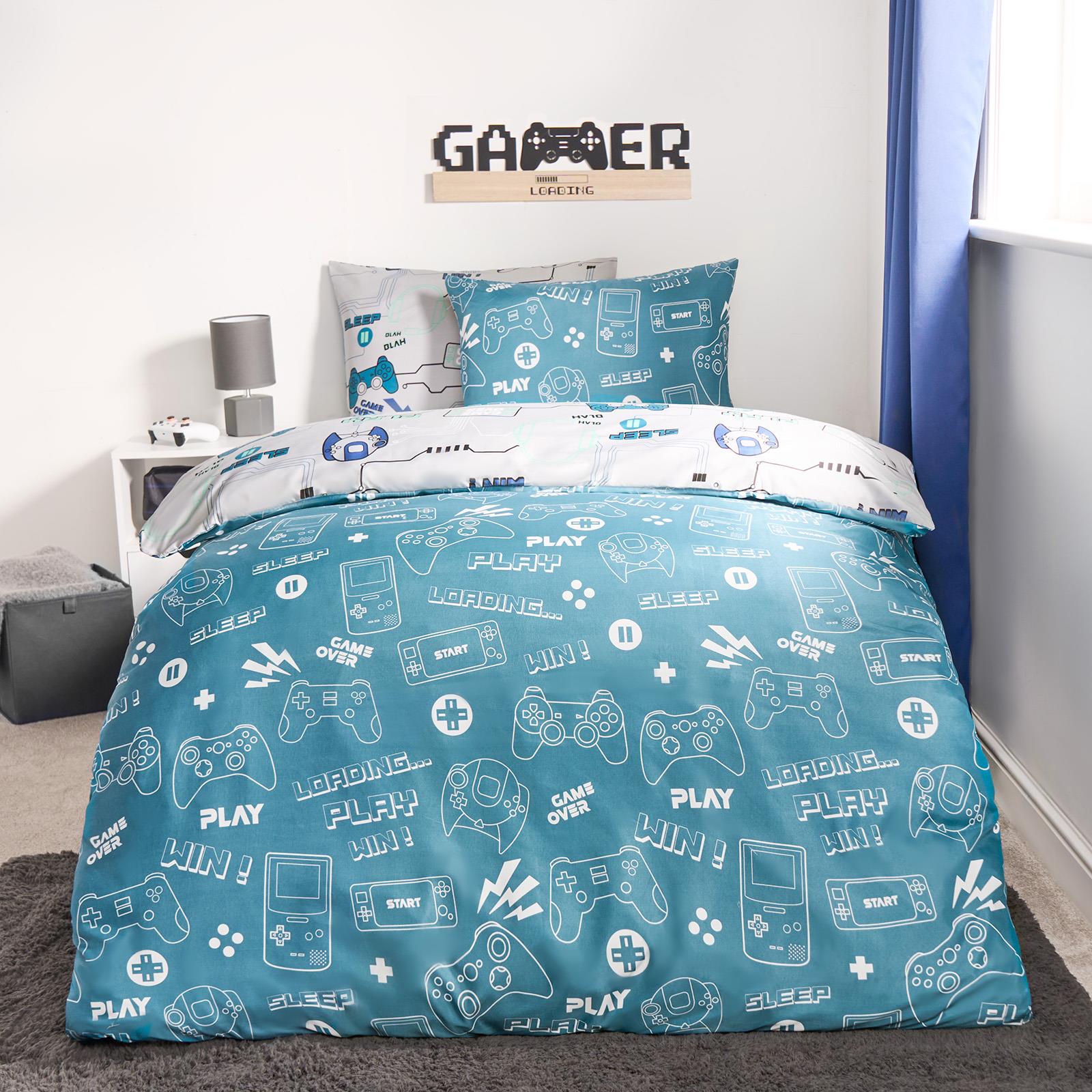 Gaming Duvet Cover Set Reversible Soft Quilt with Pillowcase Kids Bedding Single