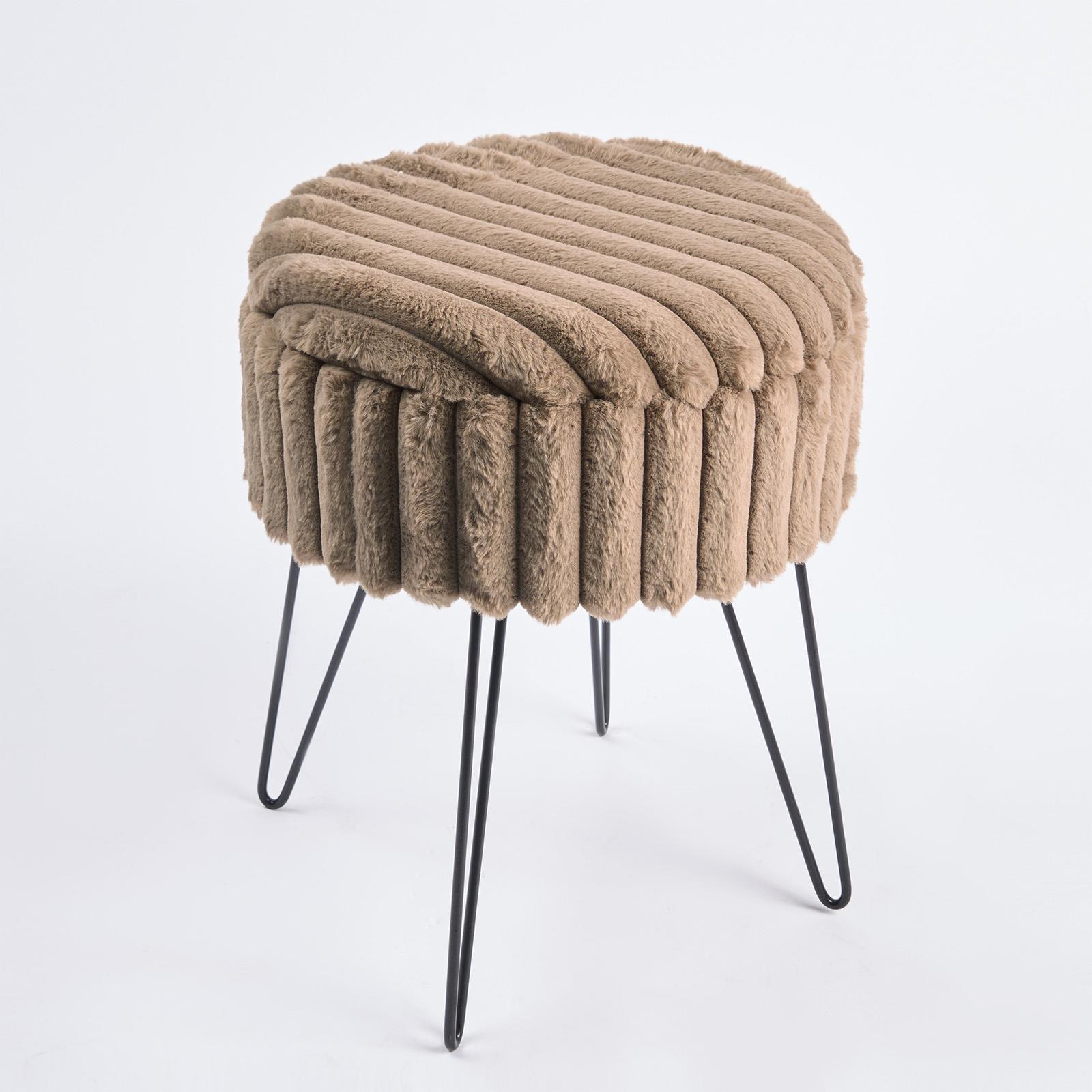 OHS Faux Fur Stool Hairpin Ribbed Fleece Round Vanity Seat Foot Rest Chair - Produktbild 4