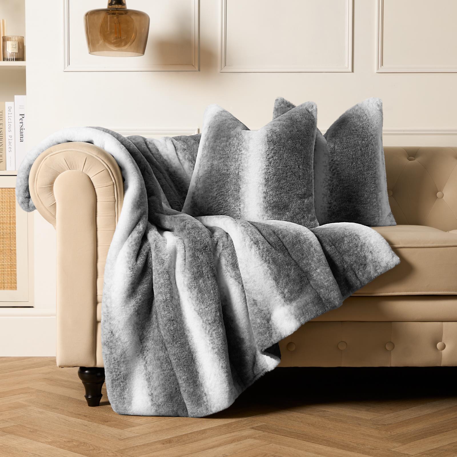 Stripe Throw Over Blanket Faux Fur Fleece Super Soft Plush Sofa Warm Bedspread