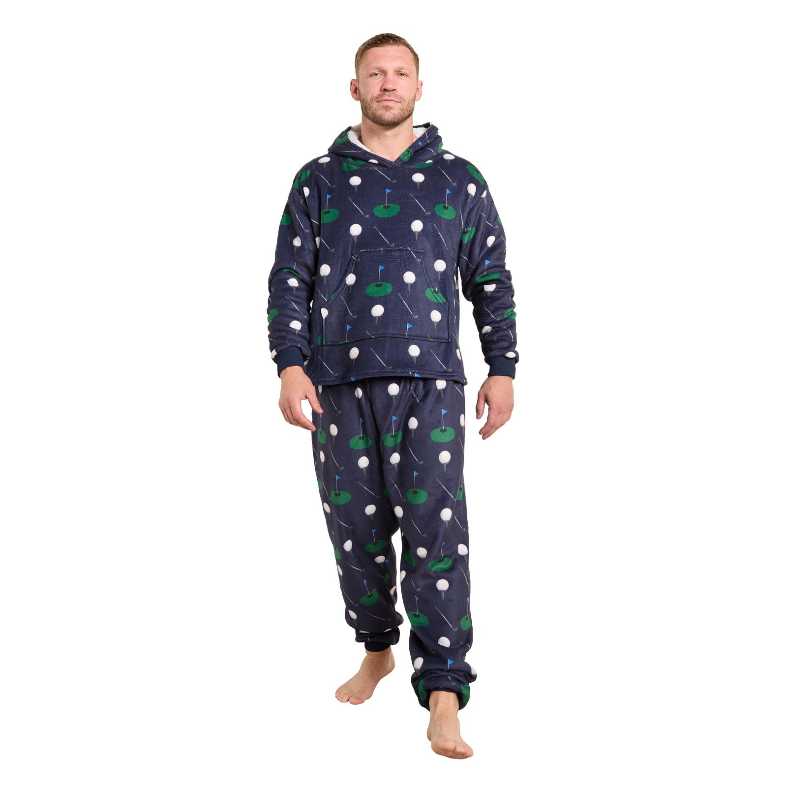 OHS Mens Printed Loungewear Set Winter Sherpa Nightwear 2-Piece Hoodie Jogger