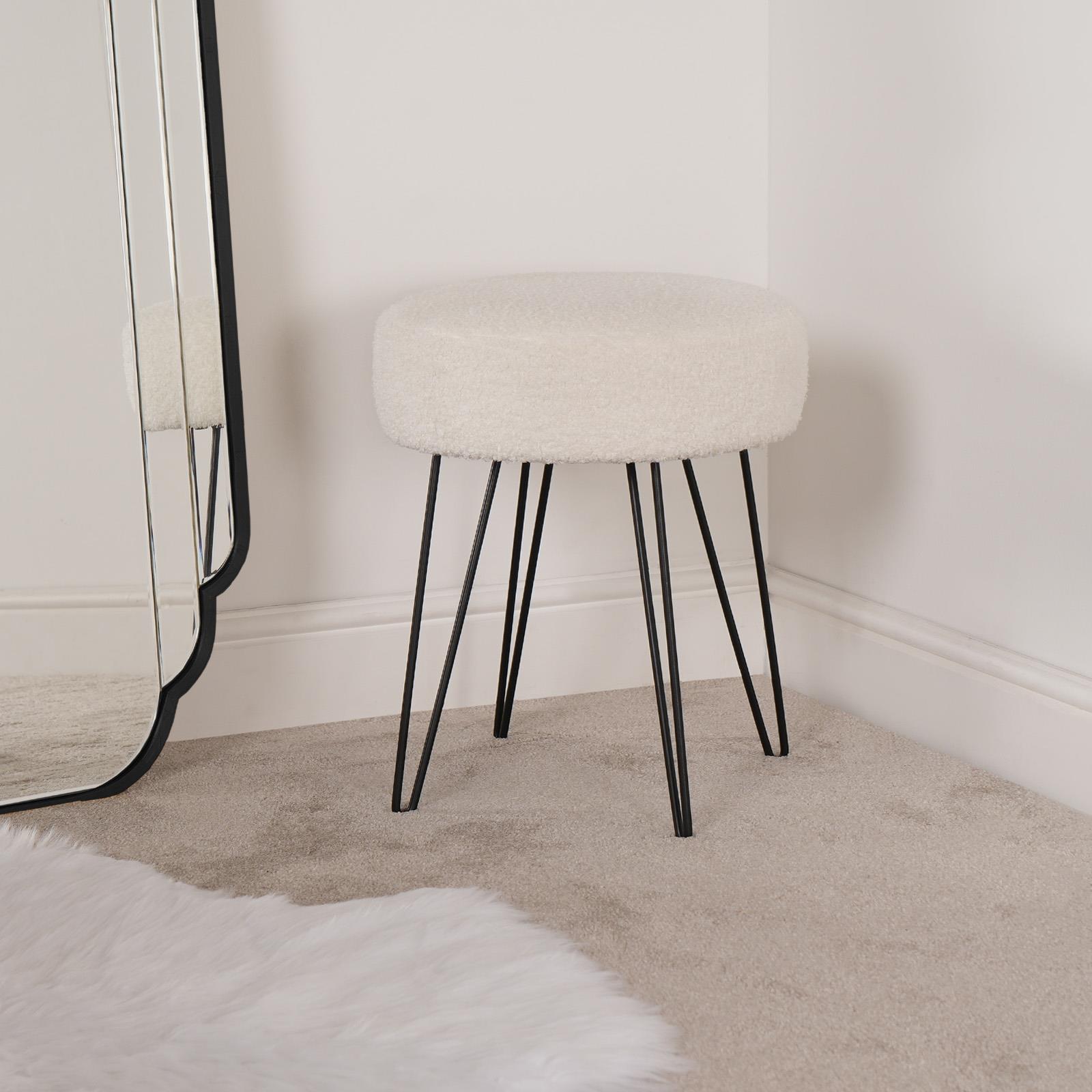 Stool Boucle Fleece Chair Dressing Table Vanity Seat Pouffe Home Spa Foot Rest