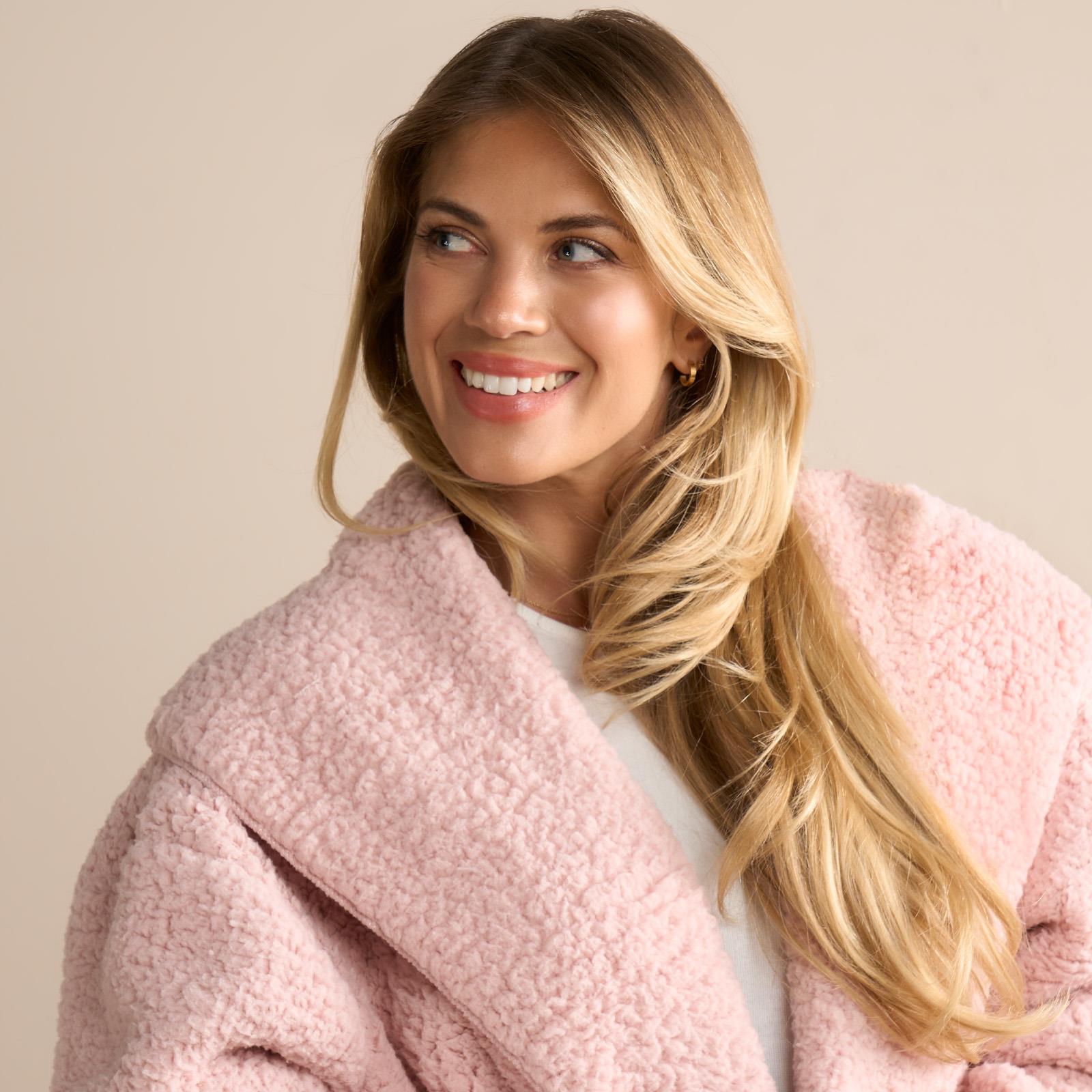 OHS Waterfall Cardigan Warm Teddy Fleece Open Front Wrap Loungewear Outwear