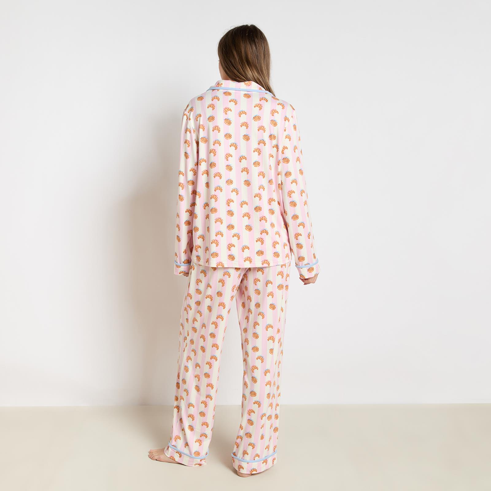 OHS Breakfast Pyjama Set Jersey Button Through Ultra Soft Nightwear Loungewear