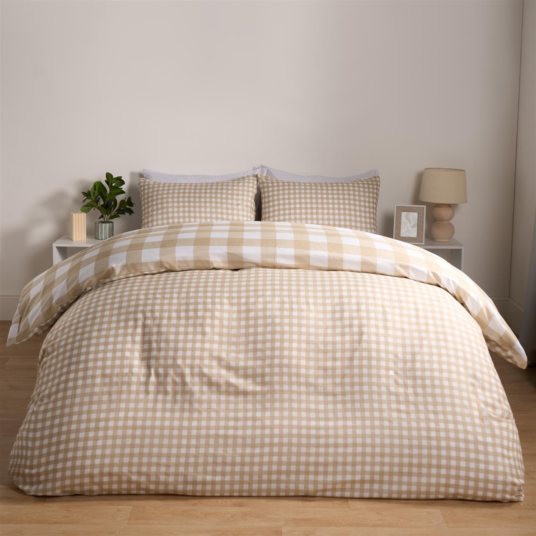 OHS Gingham Duvet Cover Bedding Set Check Quilt Pillowcase Reversible