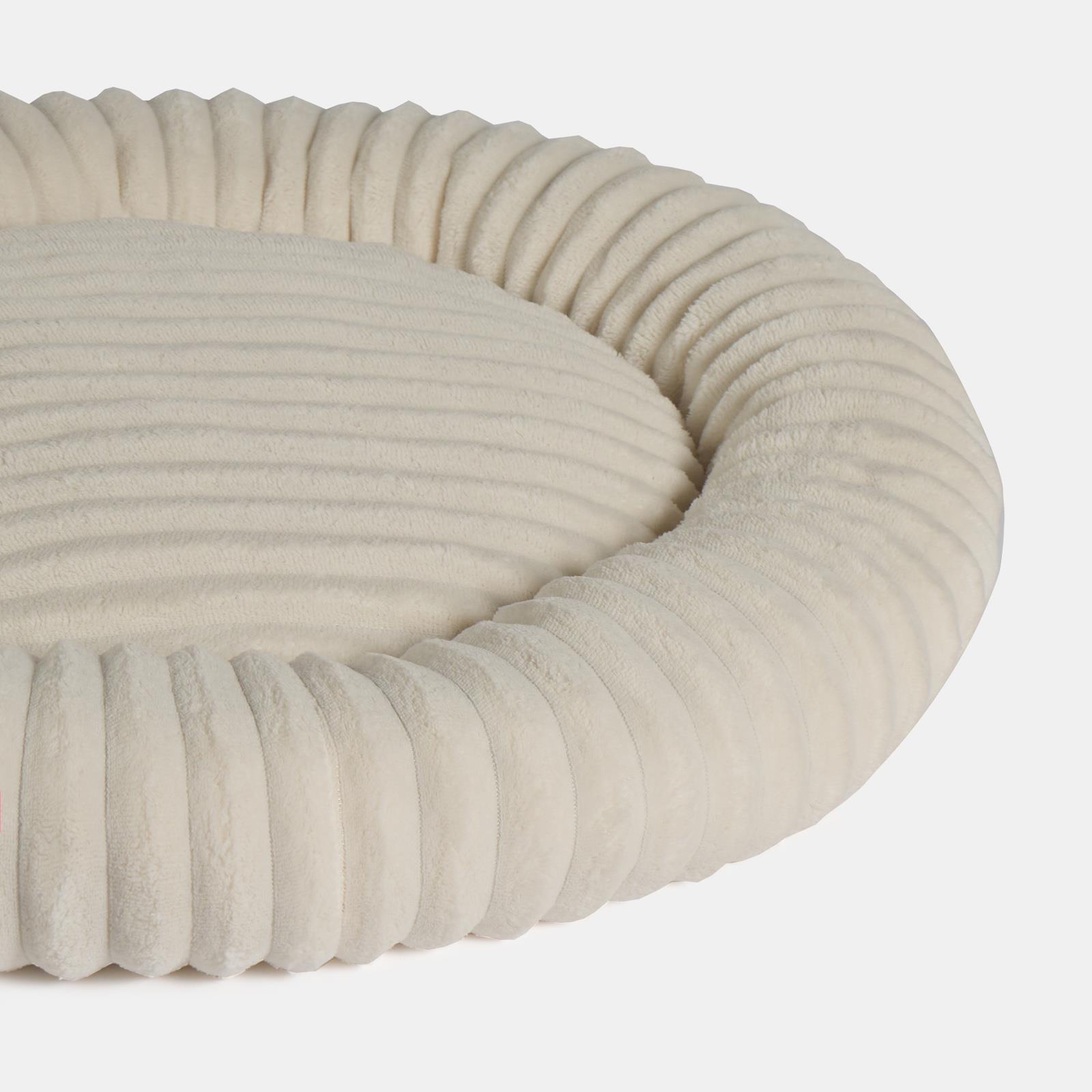 OHS Ribbed Pet Bed Soft Fleece Round Calming Anti Anxiety Cushion for Dog Cat