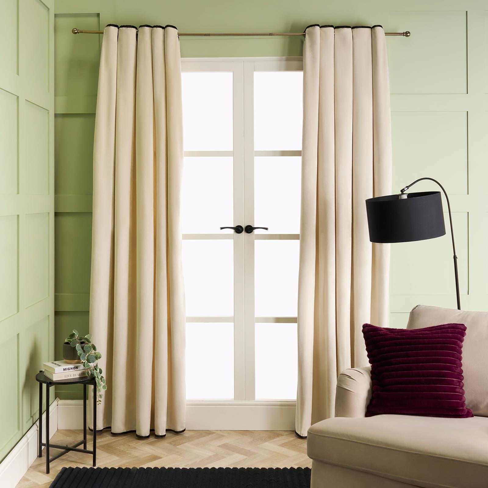 OHS Piped Edge Velvet Curtains Thermal 2 Panel Eyelet Ready Made