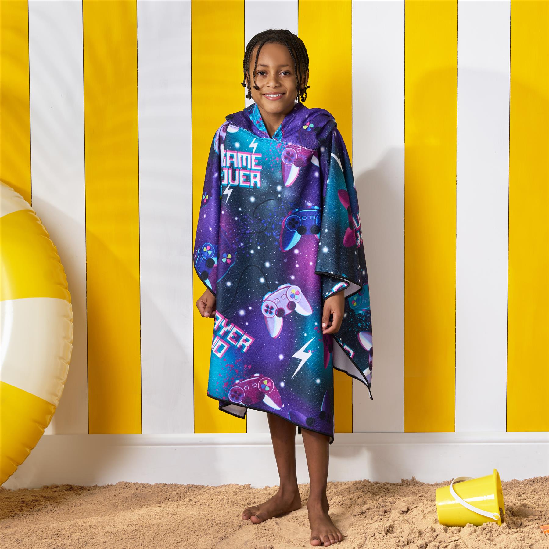 Kids Poncho Beach Towel Hooded Quick Dry Microfibre Holiday Swimming Absorbent - Picture 43 of 139