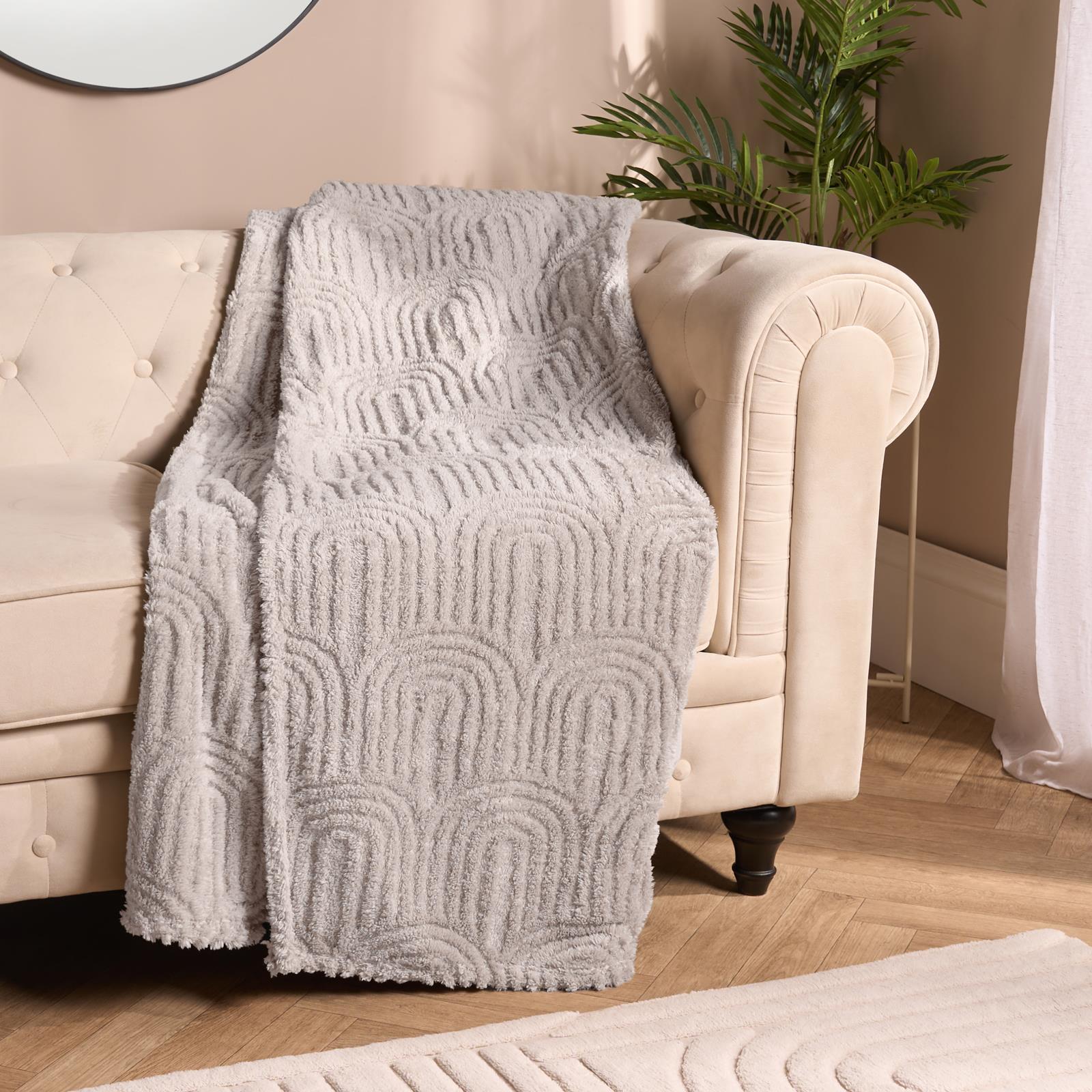 OHS Tufted Arches Throw Teddy Fleece Blanket Winter Soft Warm Bedspread